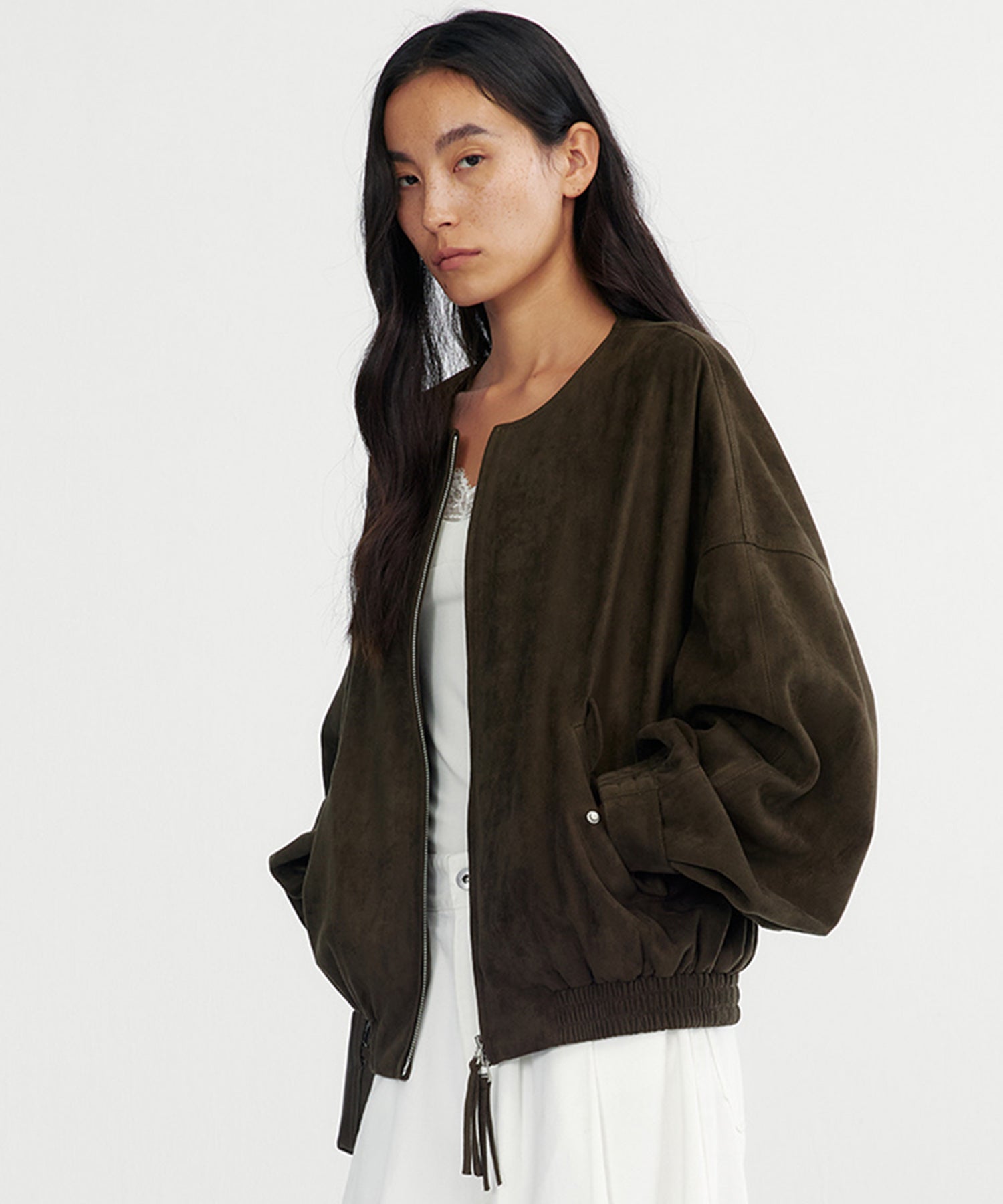 スエードライクノーカラーブルゾン