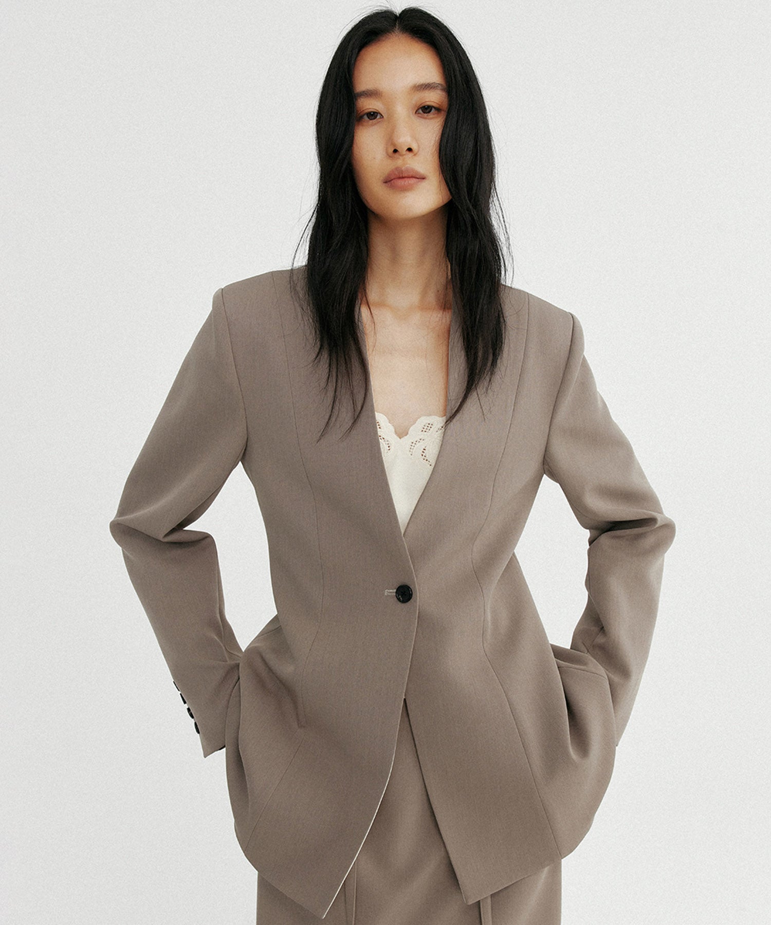 ワンボタン ノーカラージャケット