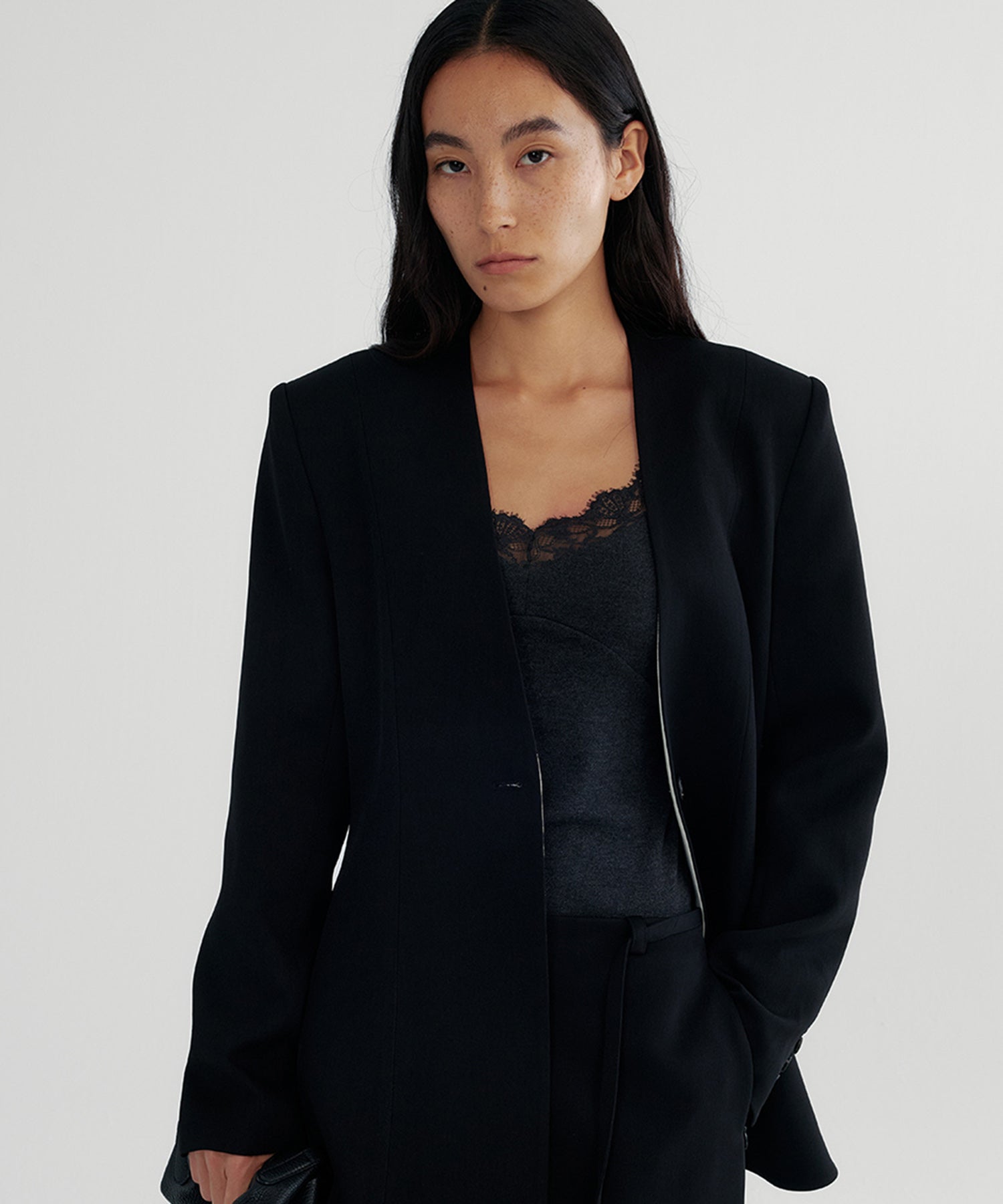 ワンボタン ノーカラージャケット