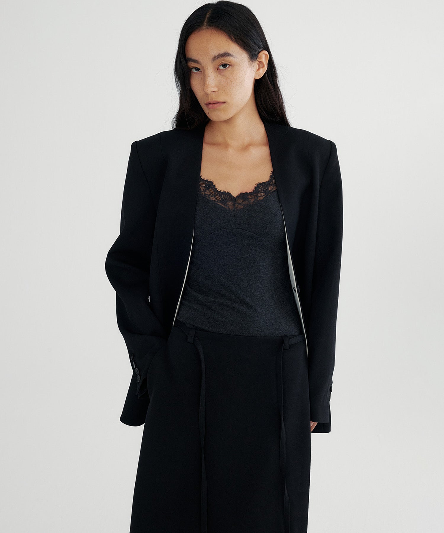 ワンボタン ノーカラージャケット