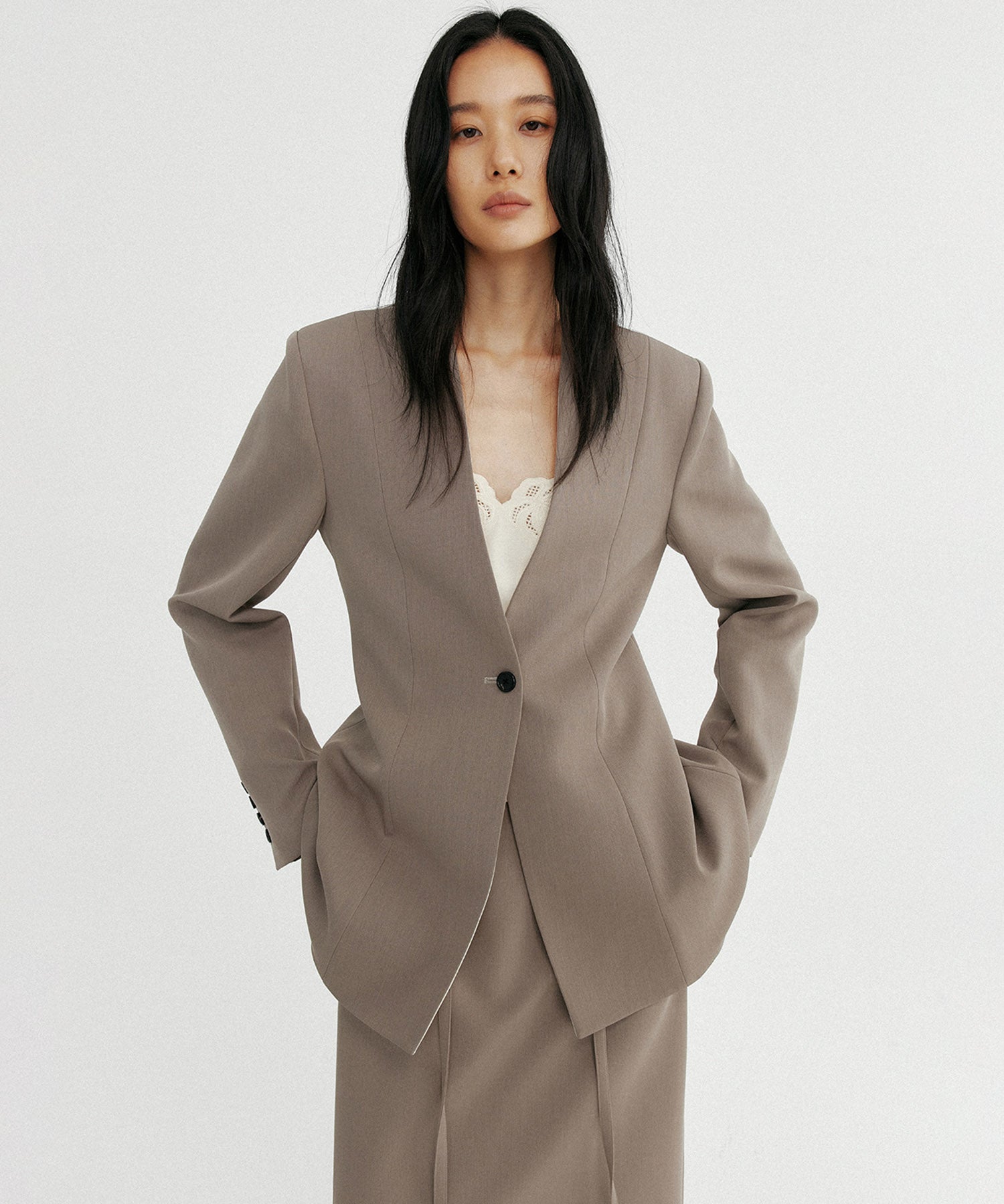 ワンボタン ノーカラージャケット