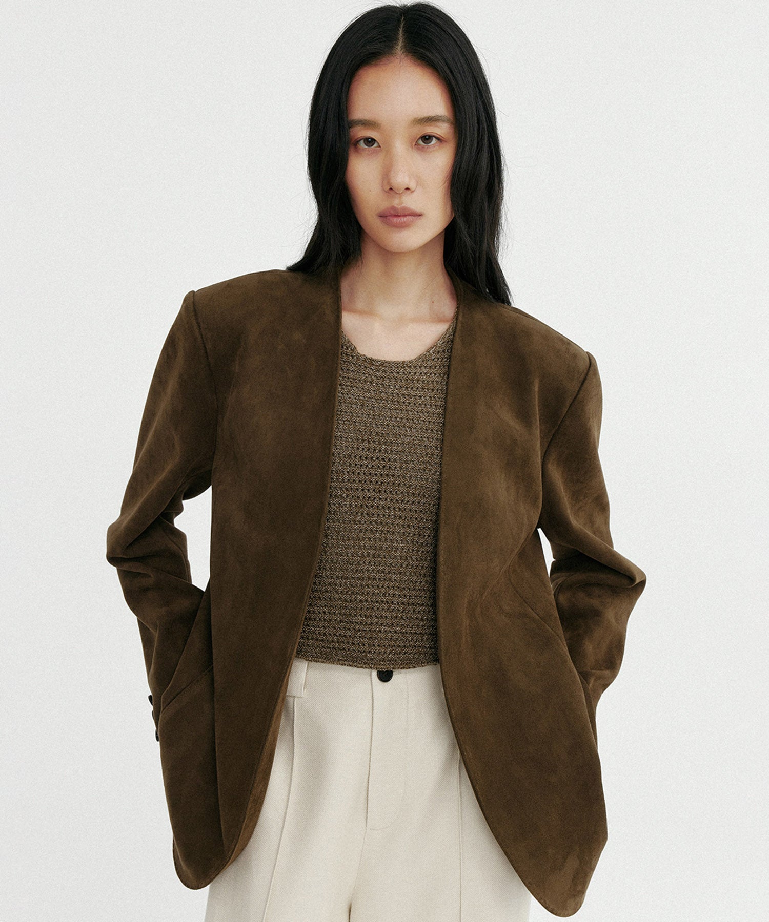 【12月上旬お届け予約商品】スエードタッチノーカラージャケット