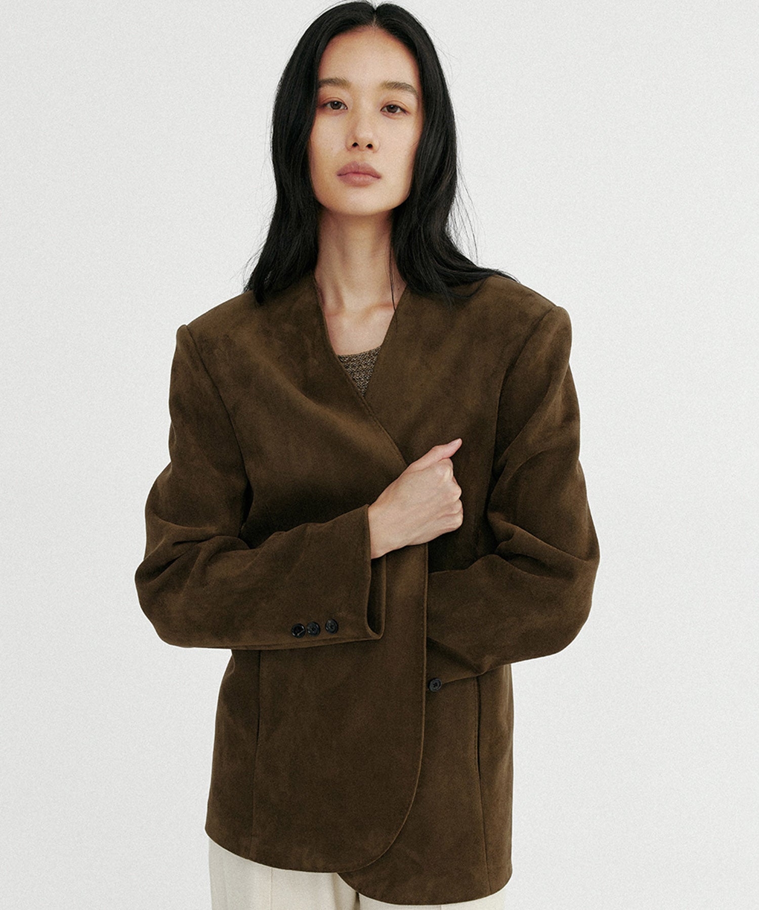 【12月上旬お届け予約商品】スエードタッチノーカラージャケット