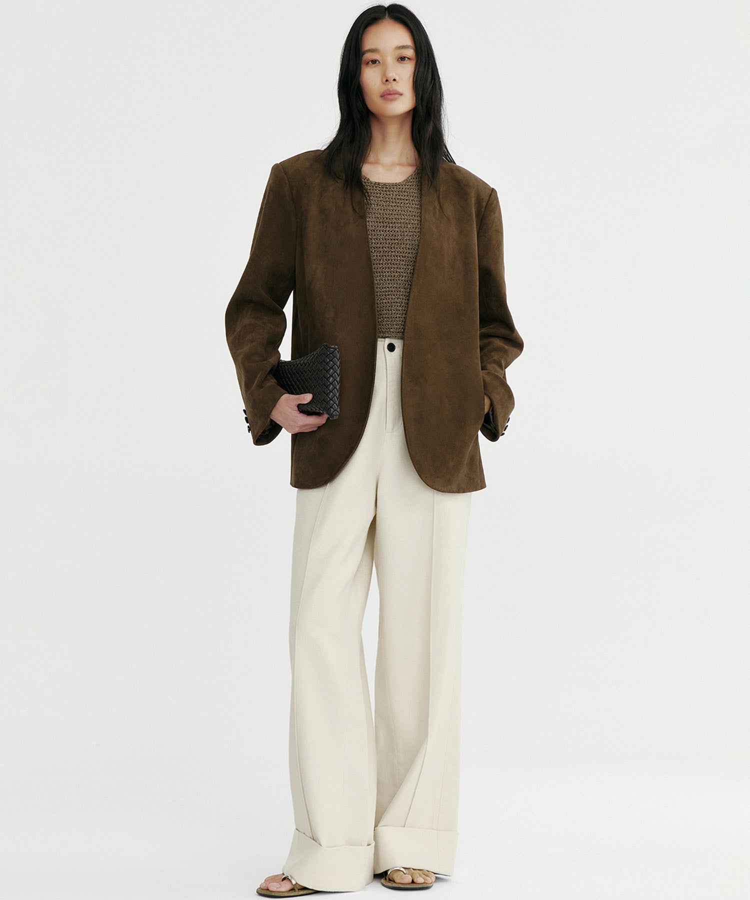 【12月上旬お届け予約商品】スエードタッチノーカラージャケット