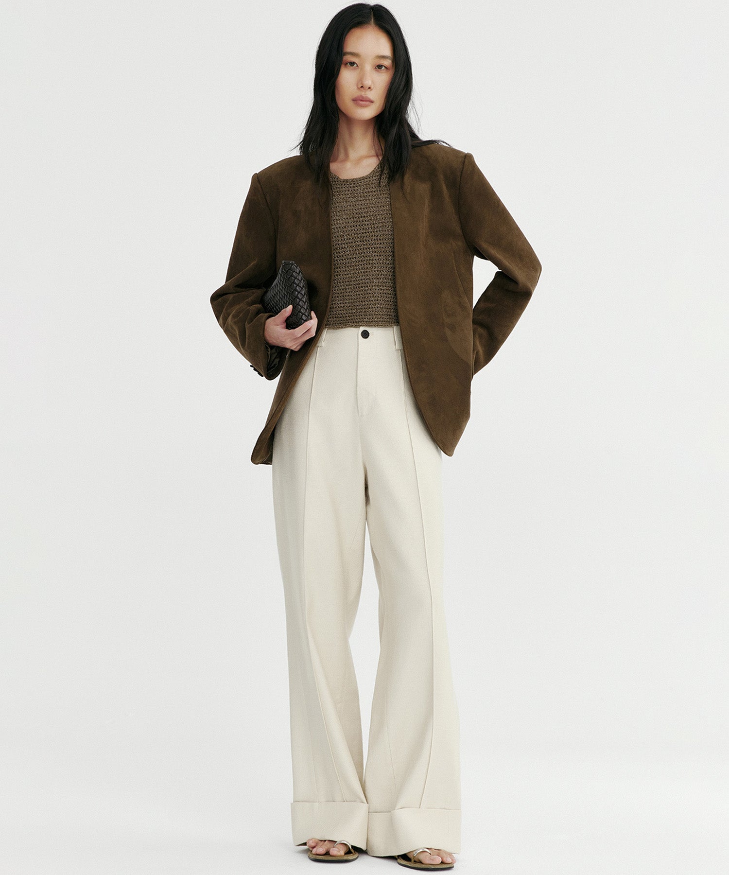 【12月上旬お届け予約商品】スエードタッチノーカラージャケット