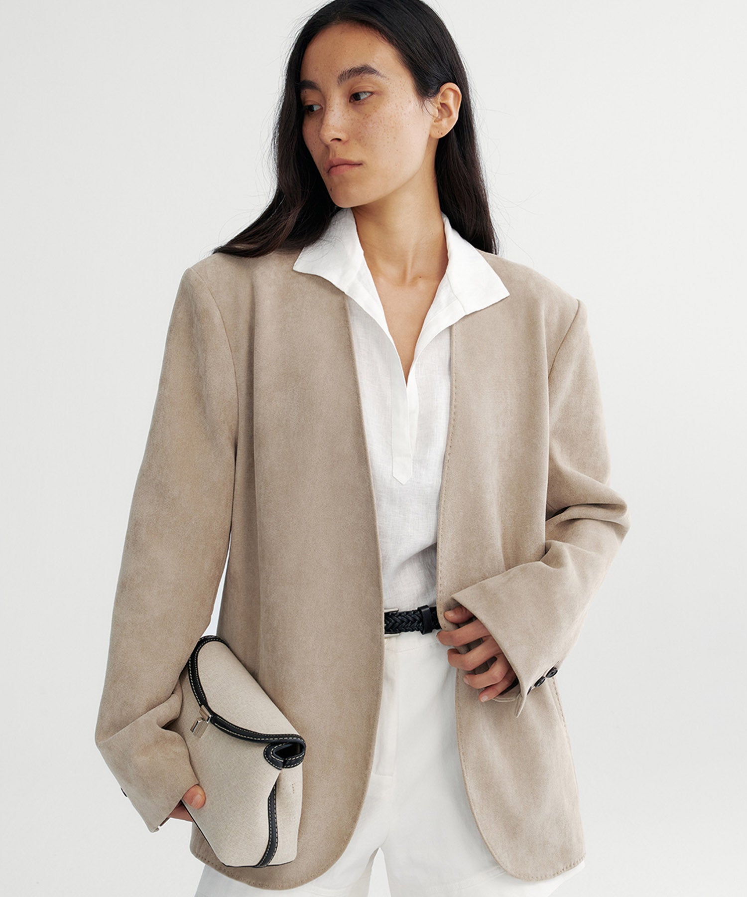 【12月上旬お届け予約商品】スエードタッチノーカラージャケット