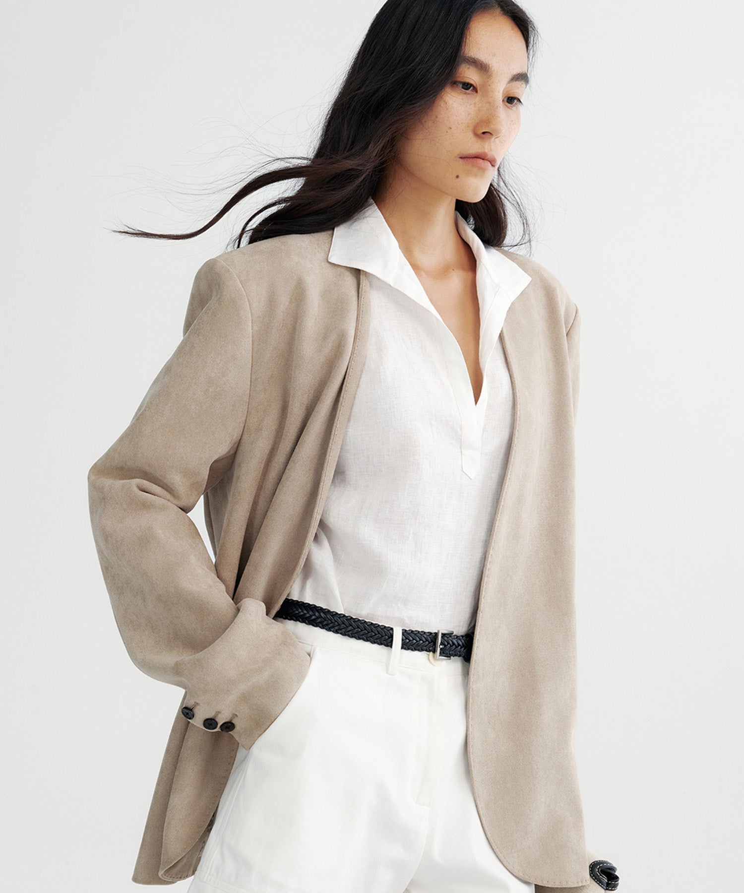 【12月上旬お届け予約商品】スエードタッチノーカラージャケット