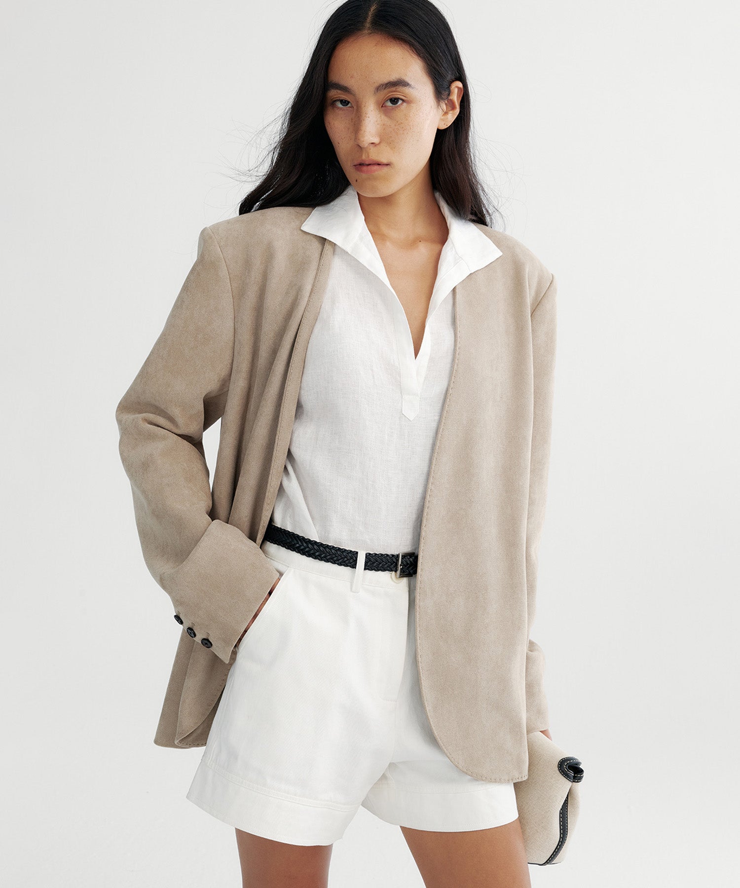 【12月上旬お届け予約商品】スエードタッチノーカラージャケット