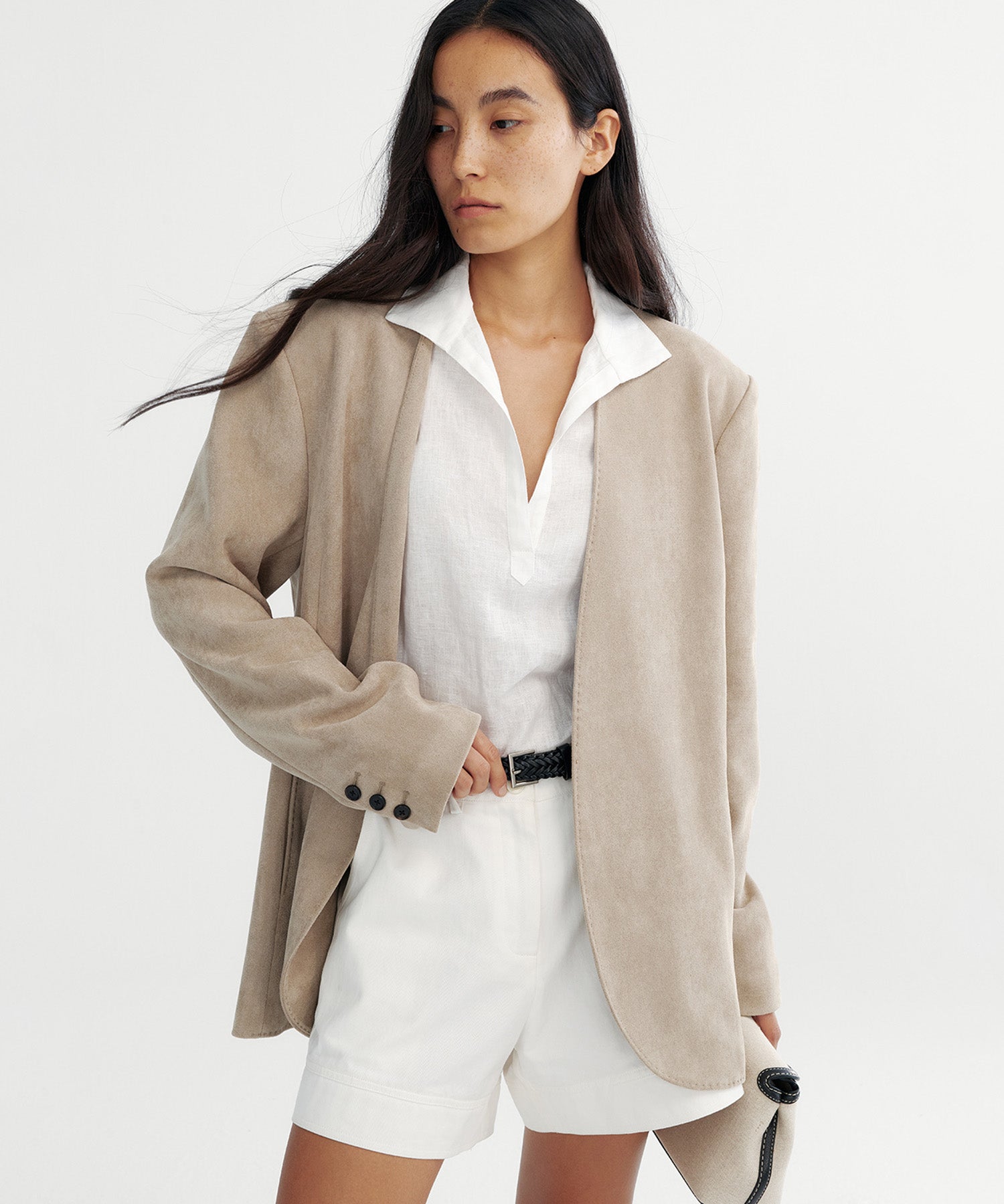 【12月上旬お届け予約商品】スエードタッチノーカラージャケット