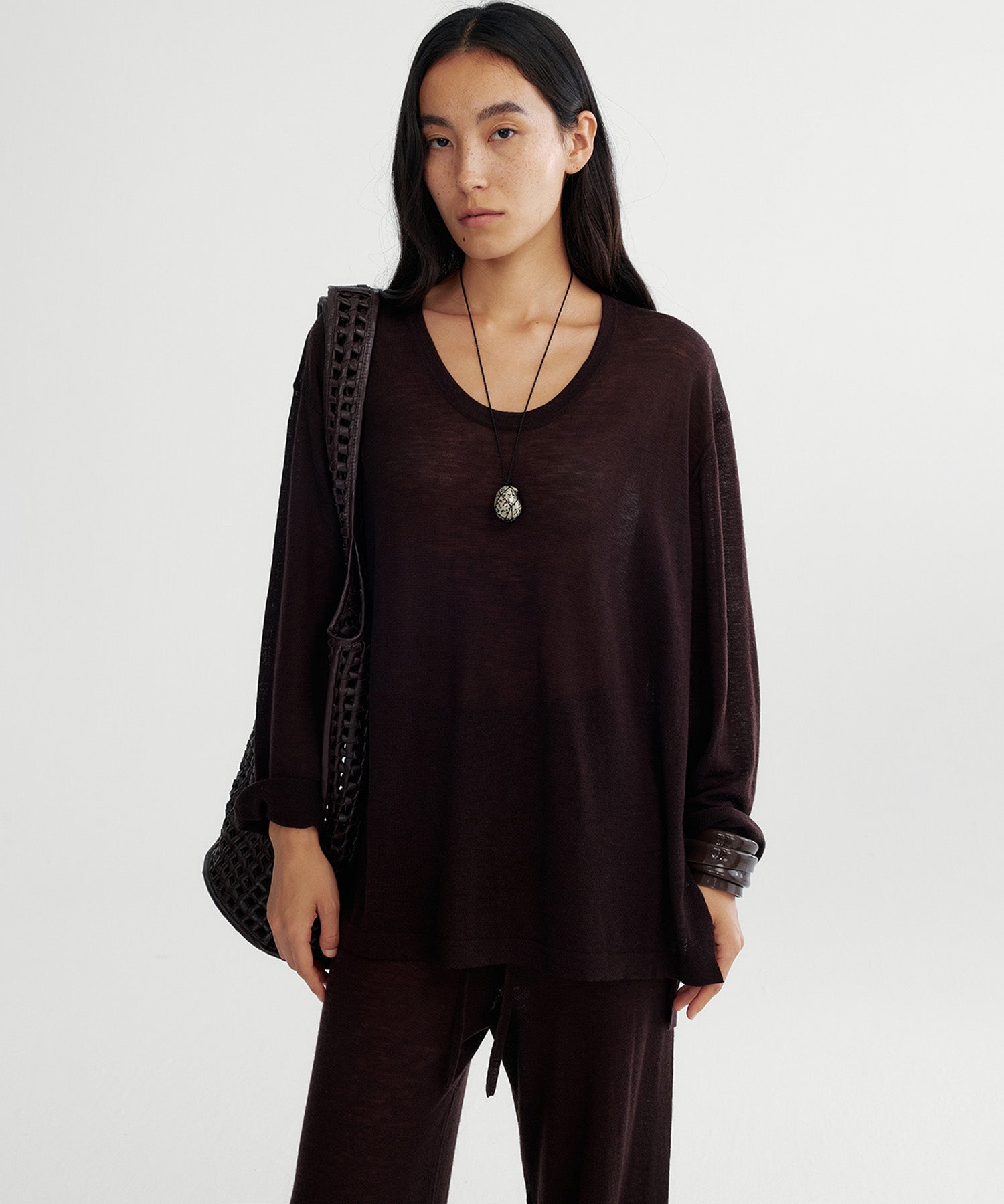 Uネック ウールニットプルオーバー