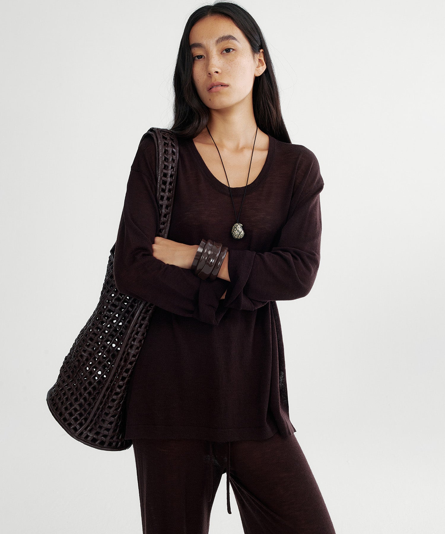 Uネック ウールニットプルオーバー