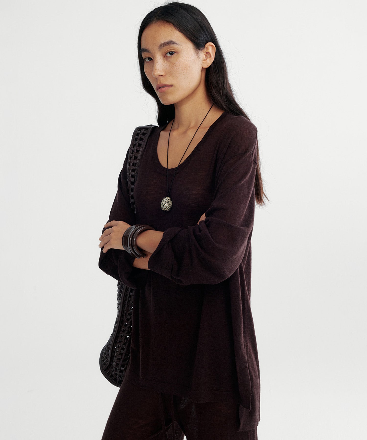 Uネック ウールニットプルオーバー