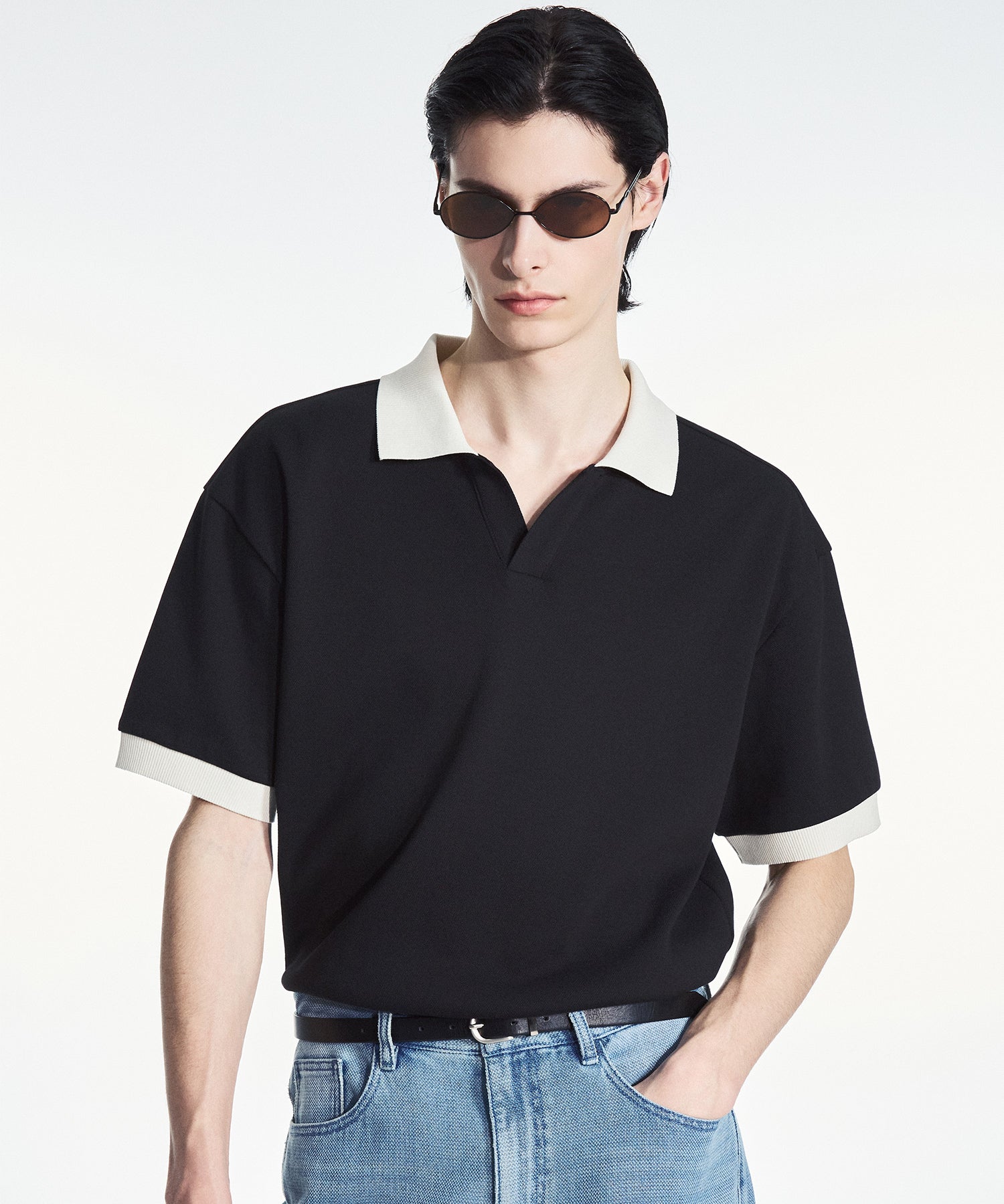 Kinoshita 配色スリットネックTシャツ