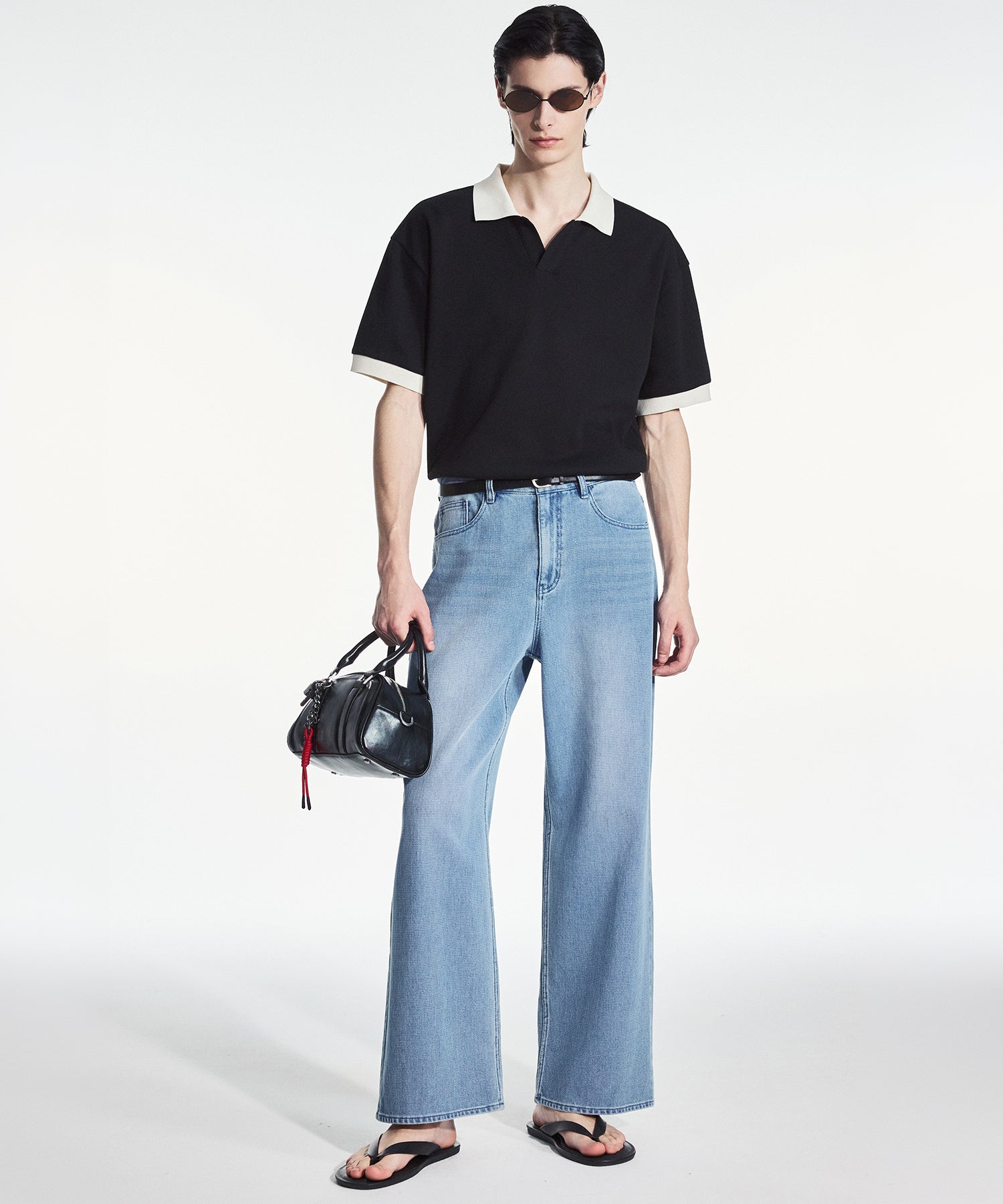 Kinoshita 配色スリットネックTシャツ