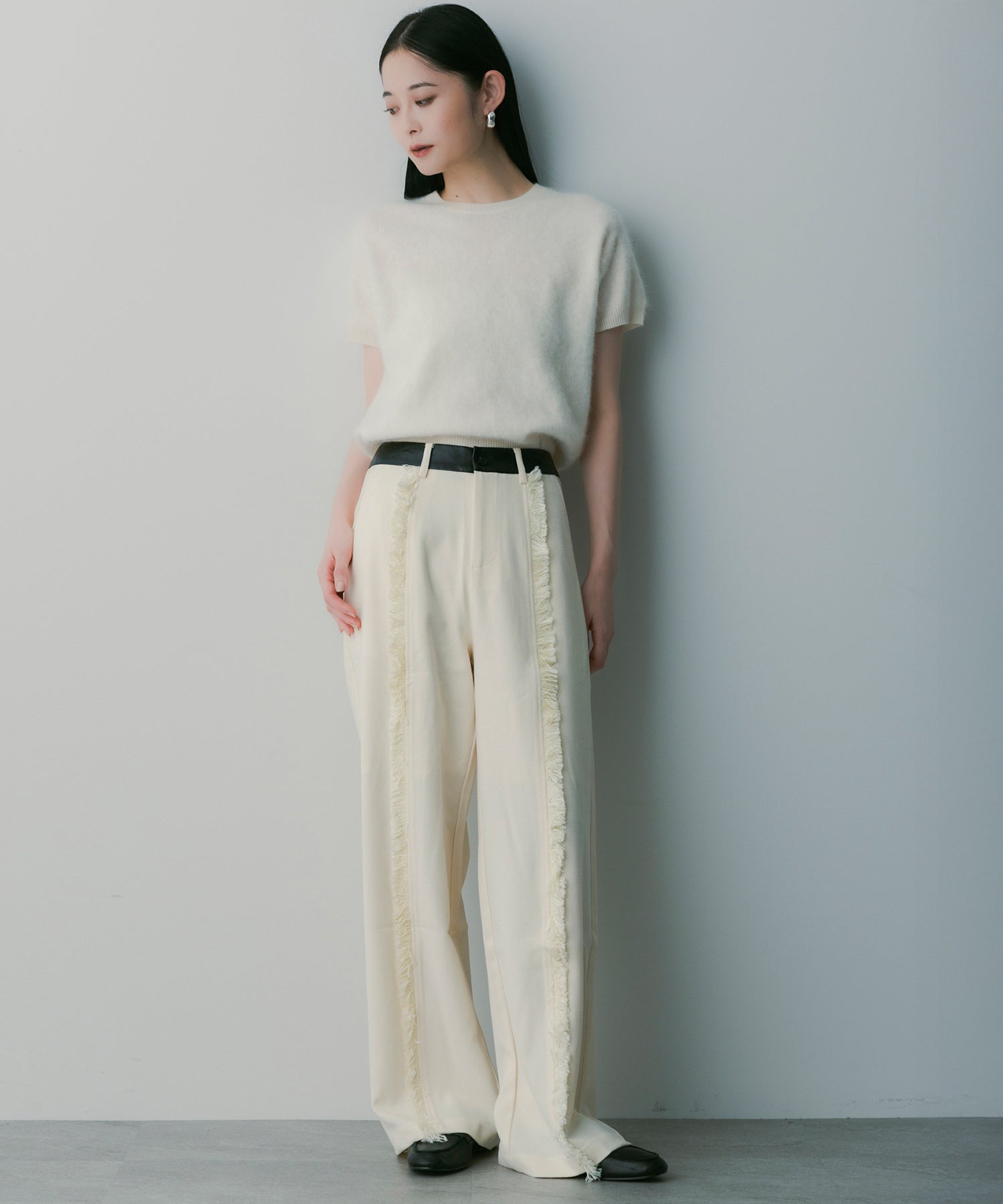 バイカラー フリンジパンツ