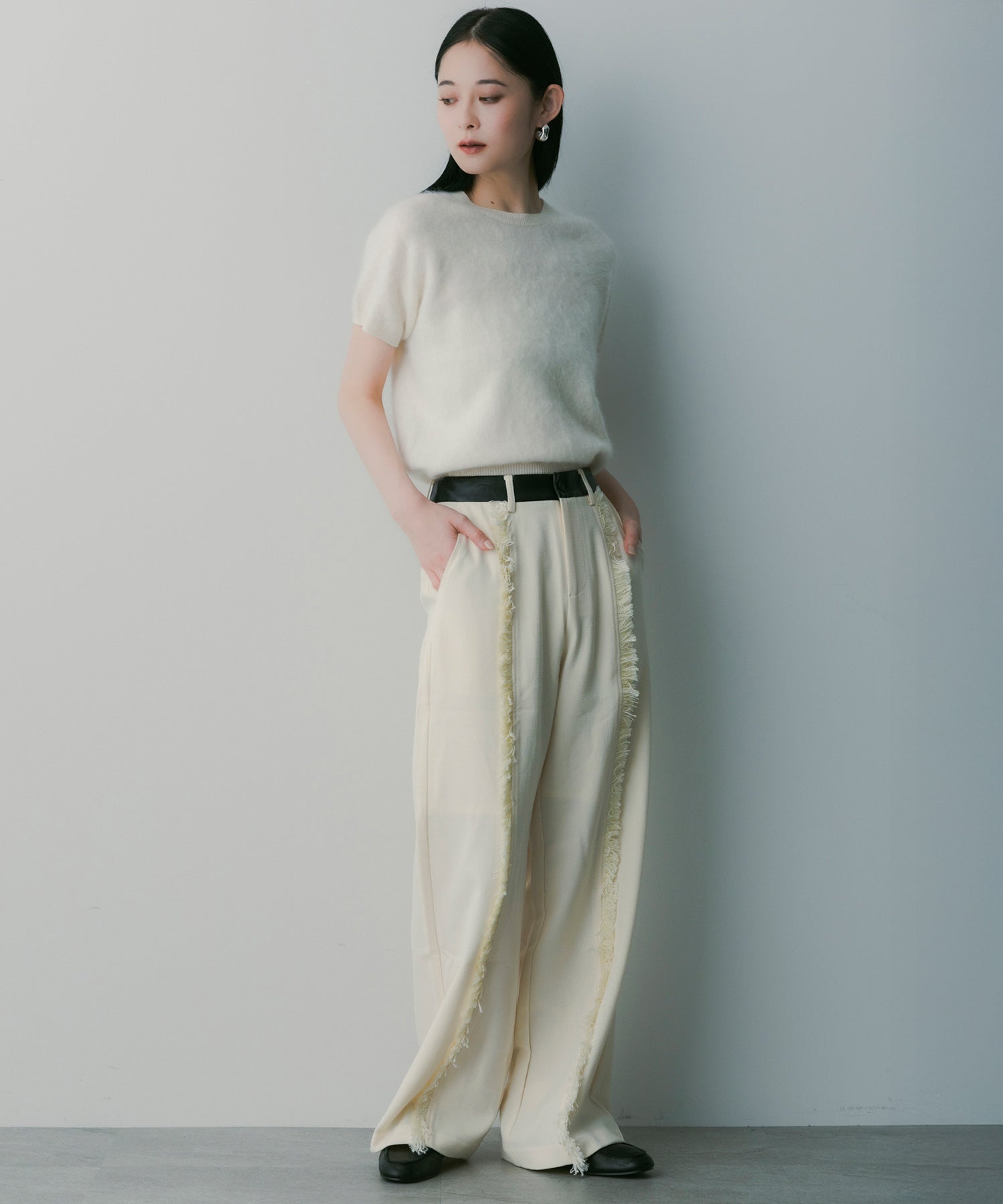 バイカラー フリンジパンツ