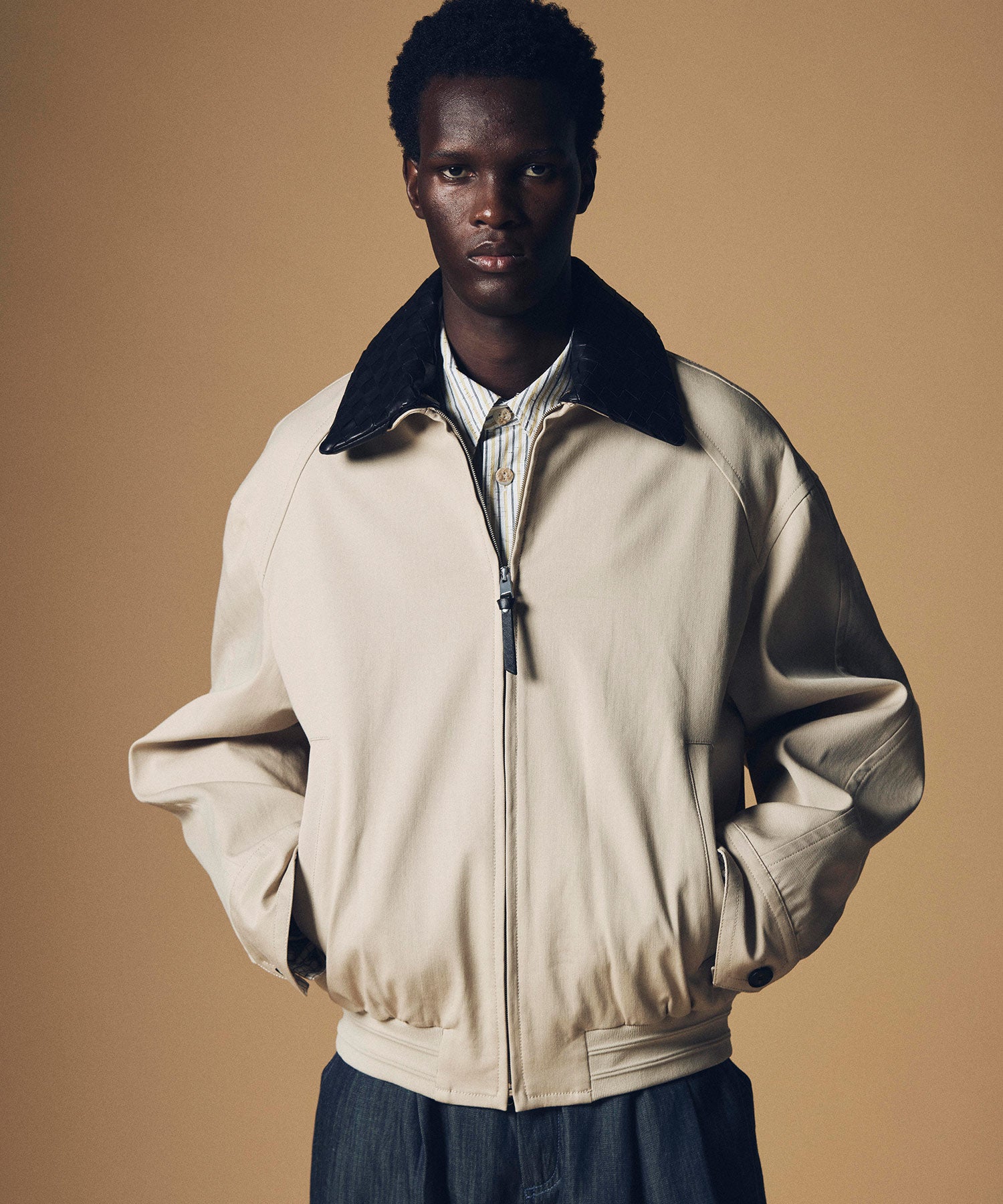 【12月上旬お届け予約商品】編み革襟リラックスブルゾンジャケット