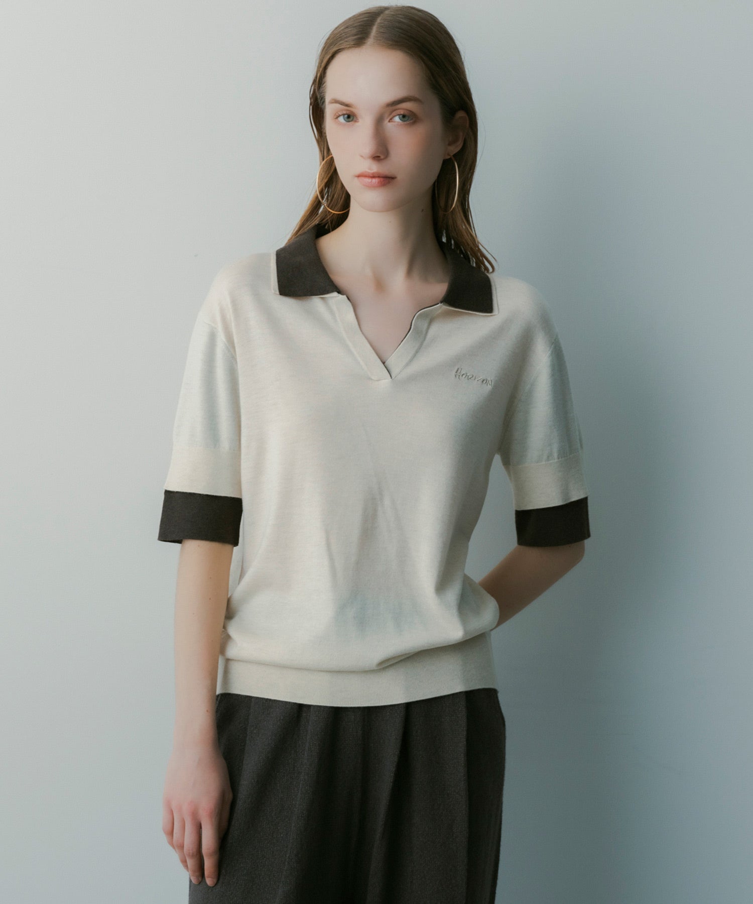 レイヤードカラー ニットシャツ