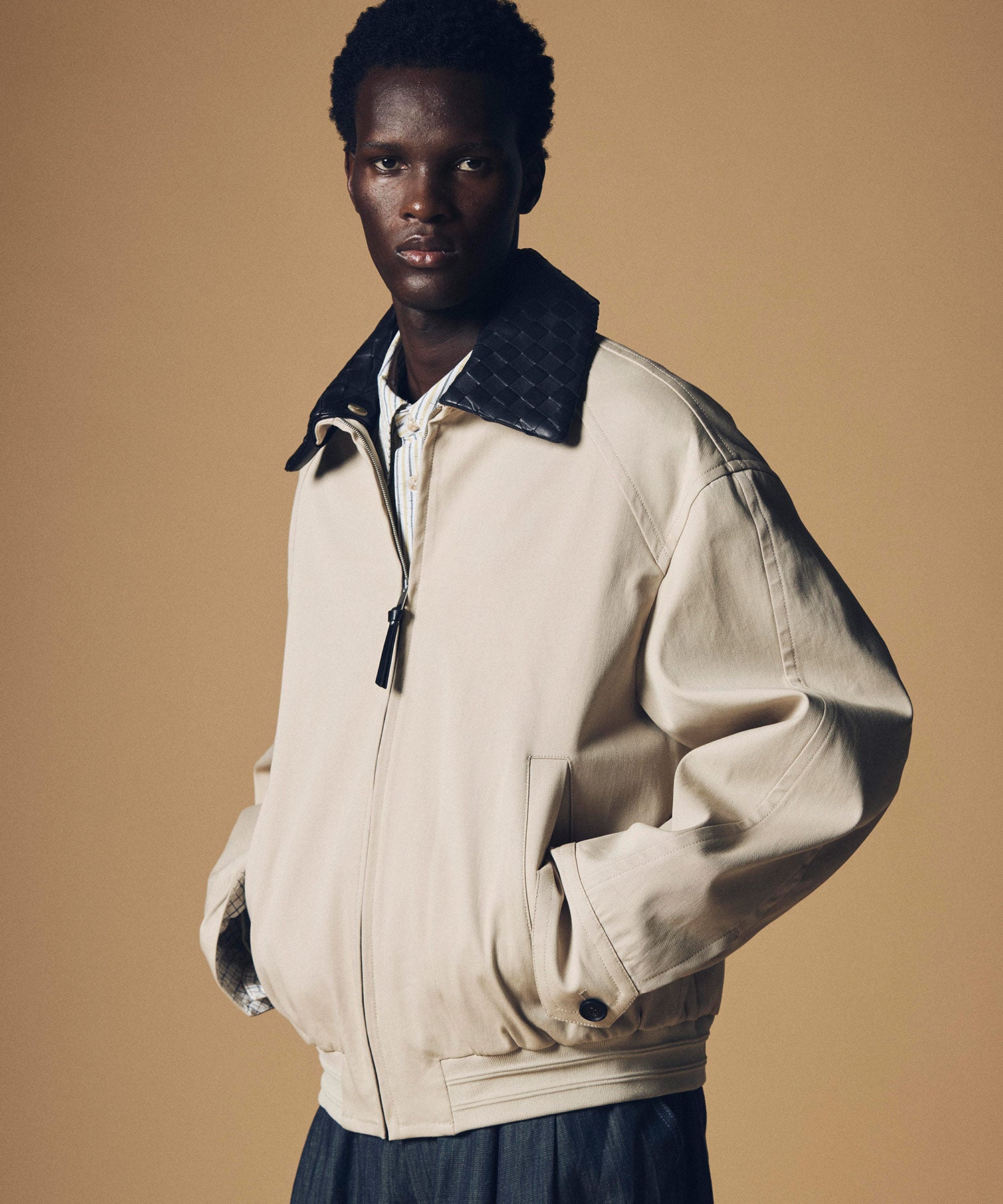 【12月上旬お届け予約商品】編み革襟リラックスブルゾンジャケット