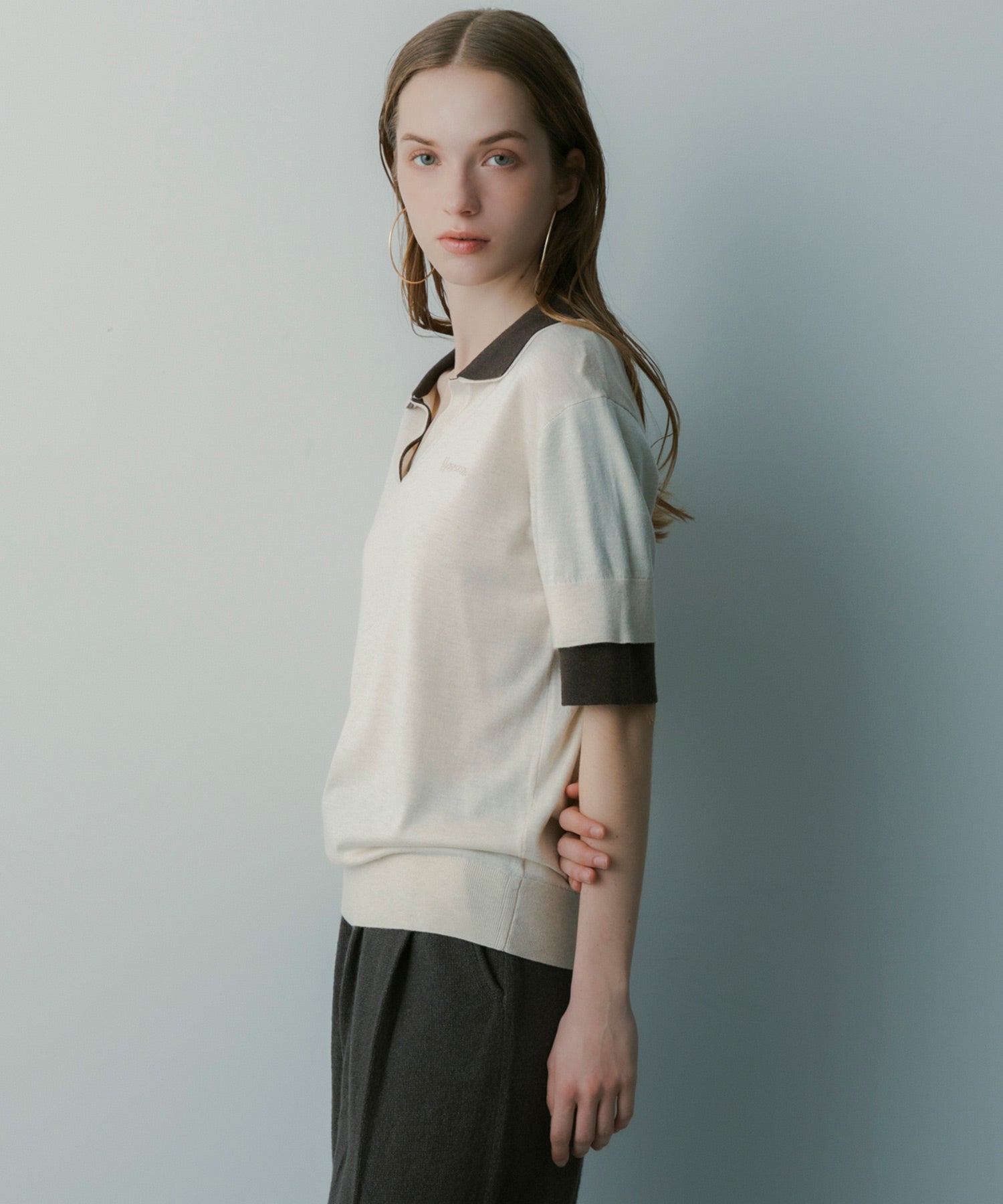 レイヤードカラー ニットシャツ