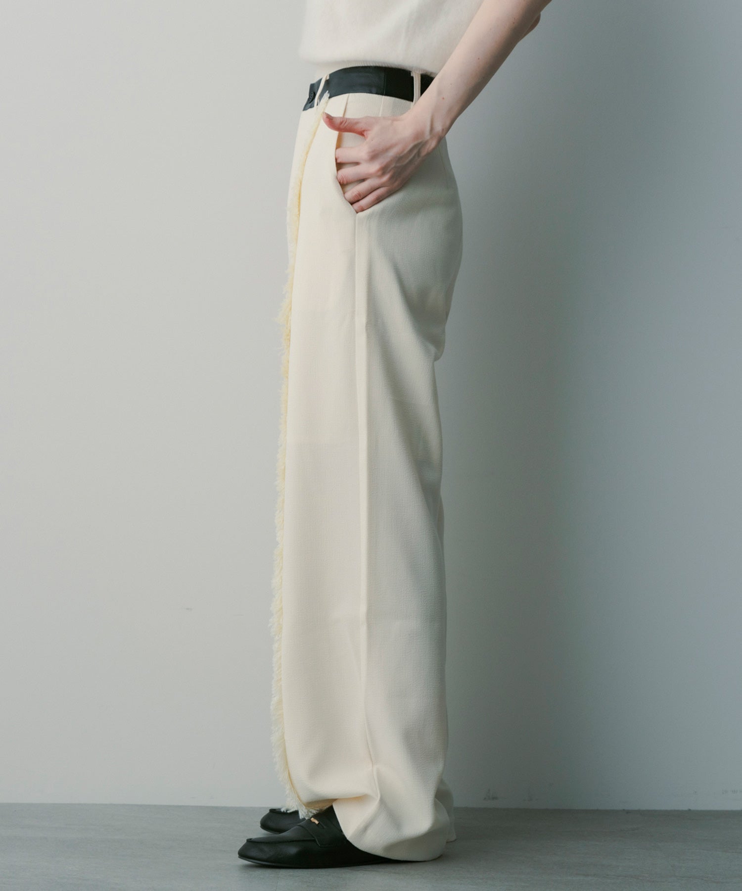 バイカラー フリンジパンツ