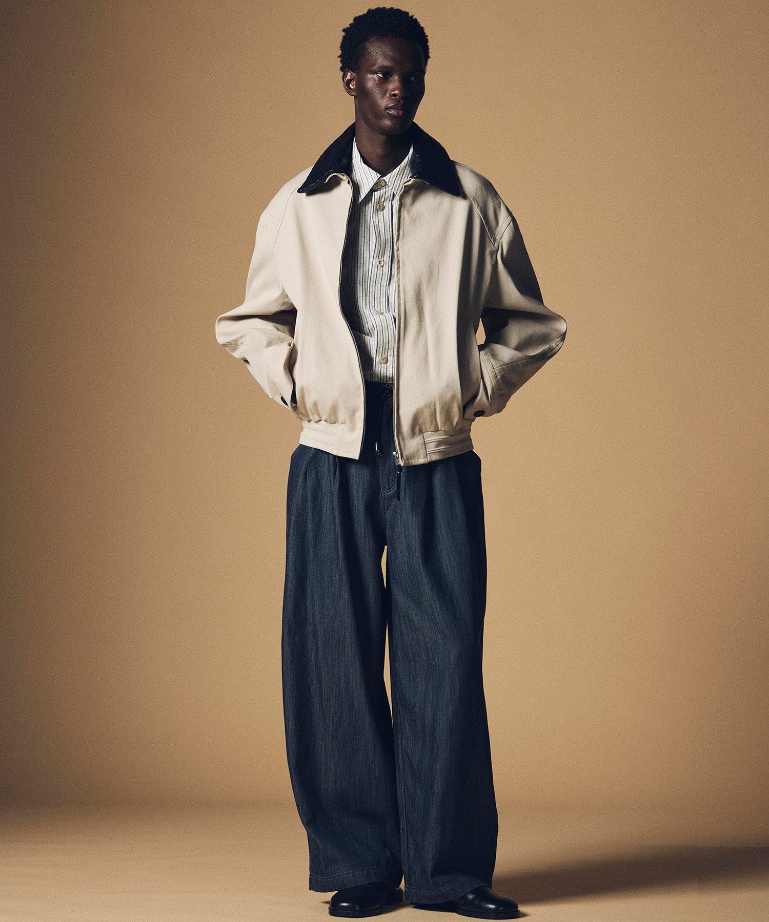 【12月上旬お届け予約商品】編み革襟リラックスブルゾンジャケット