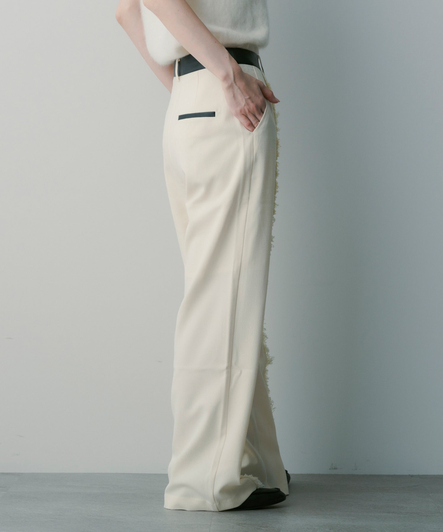 バイカラー フリンジパンツ