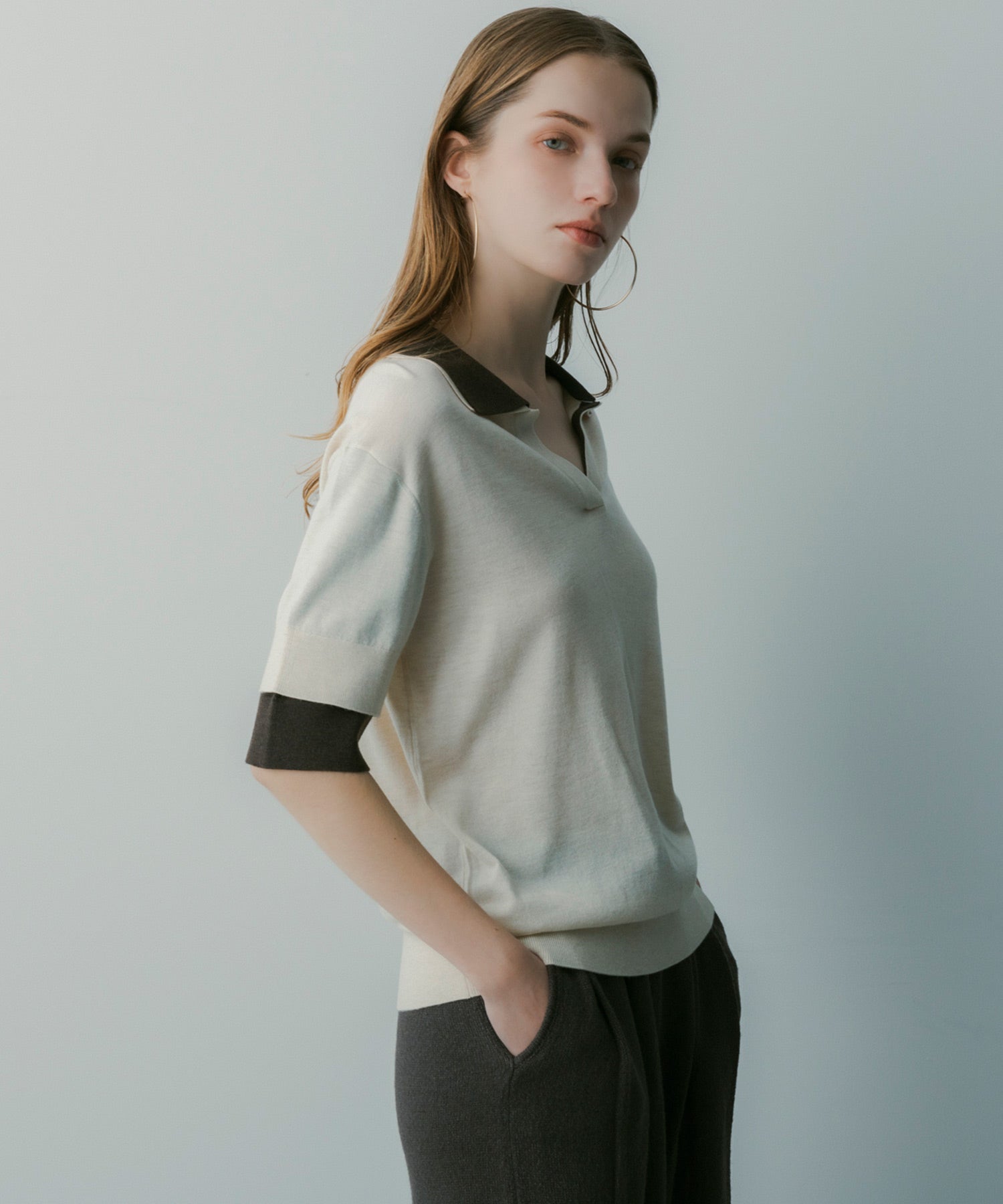 レイヤードカラー ニットシャツ