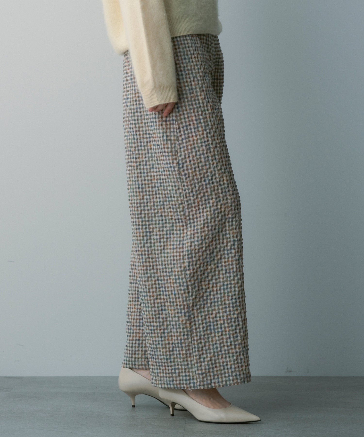 リネンブレンド チェックパンツ