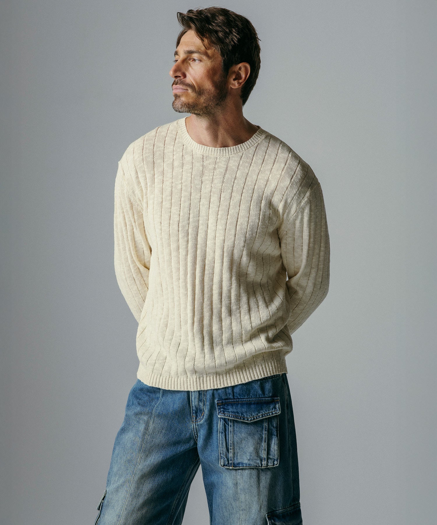 畦編みクルーネックセーター