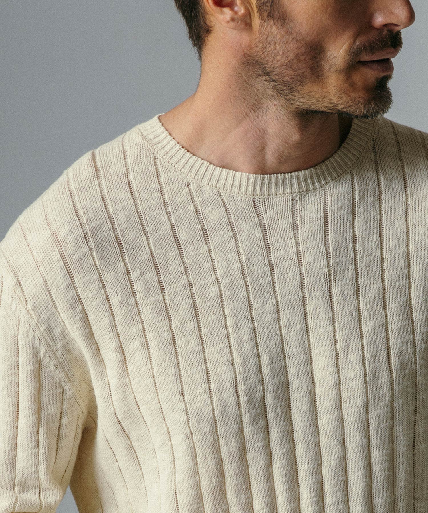 畦編みクルーネックセーター