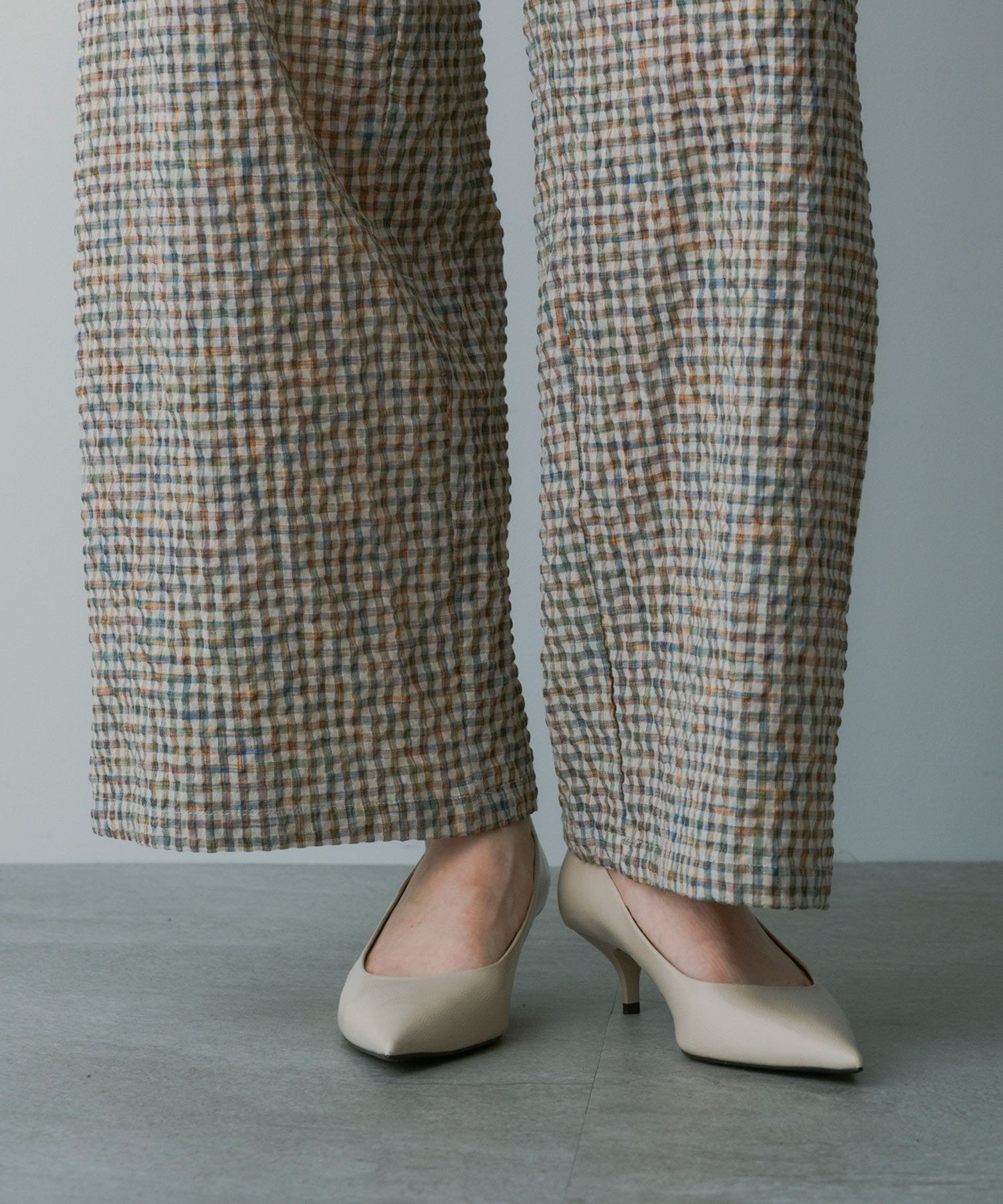 リネンブレンド チェックパンツ