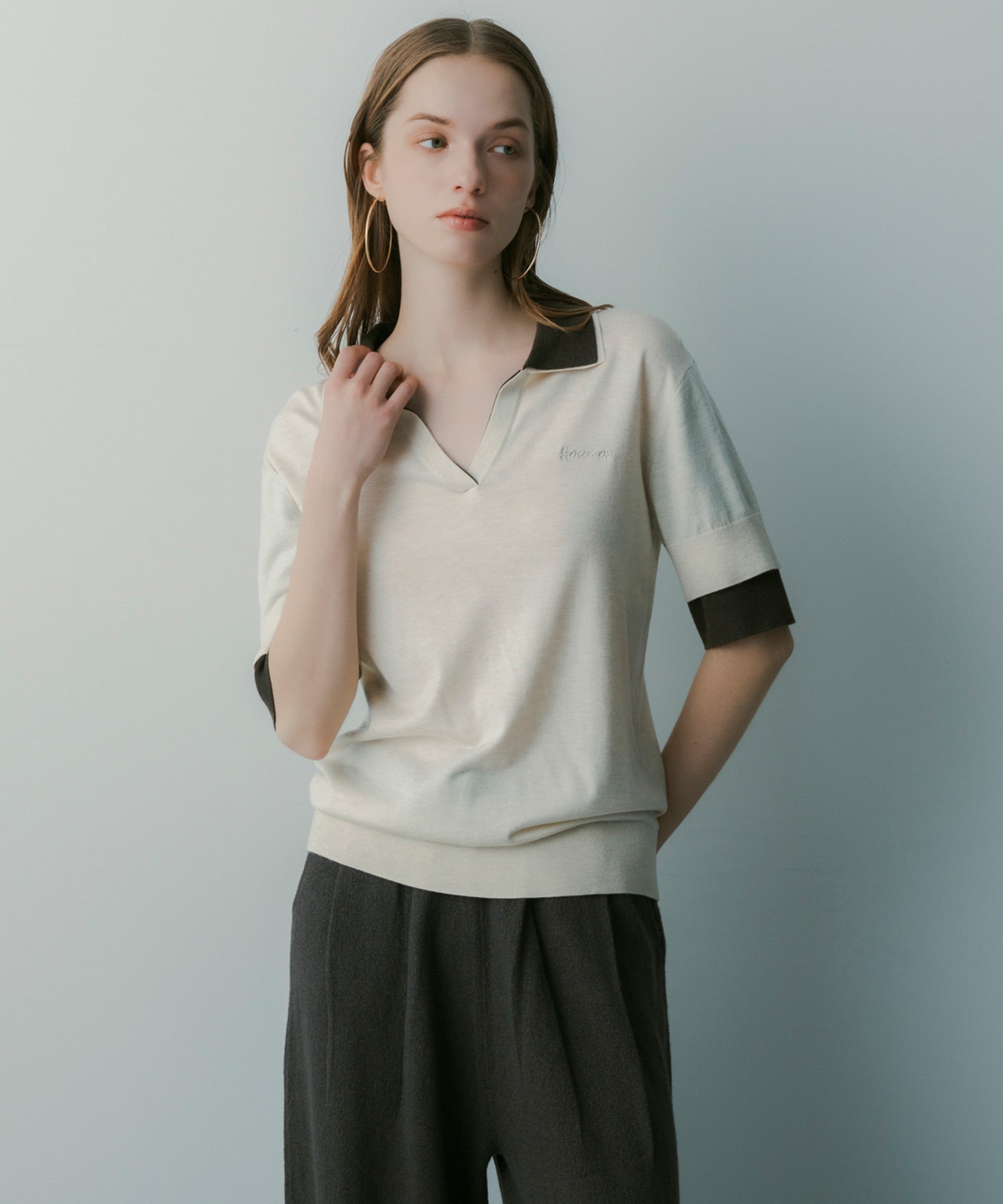 レイヤードカラー ニットシャツ