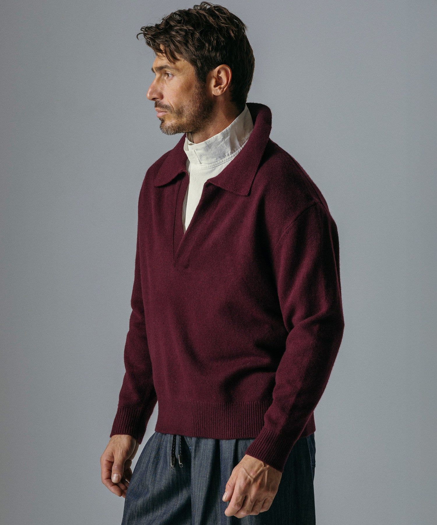 ウールブレンド Vネック ニットポロ