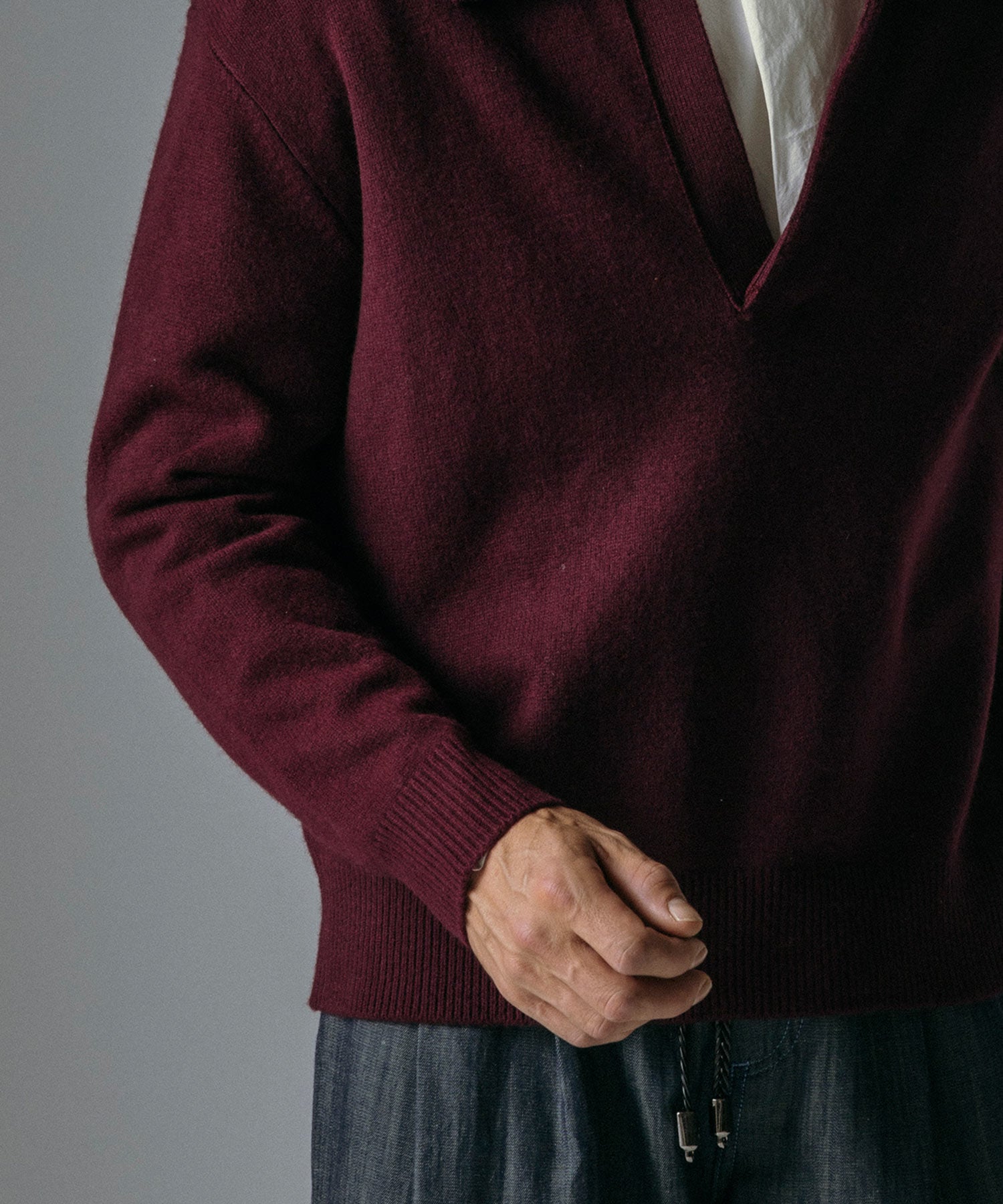 ウールブレンド Vネック ニットポロ