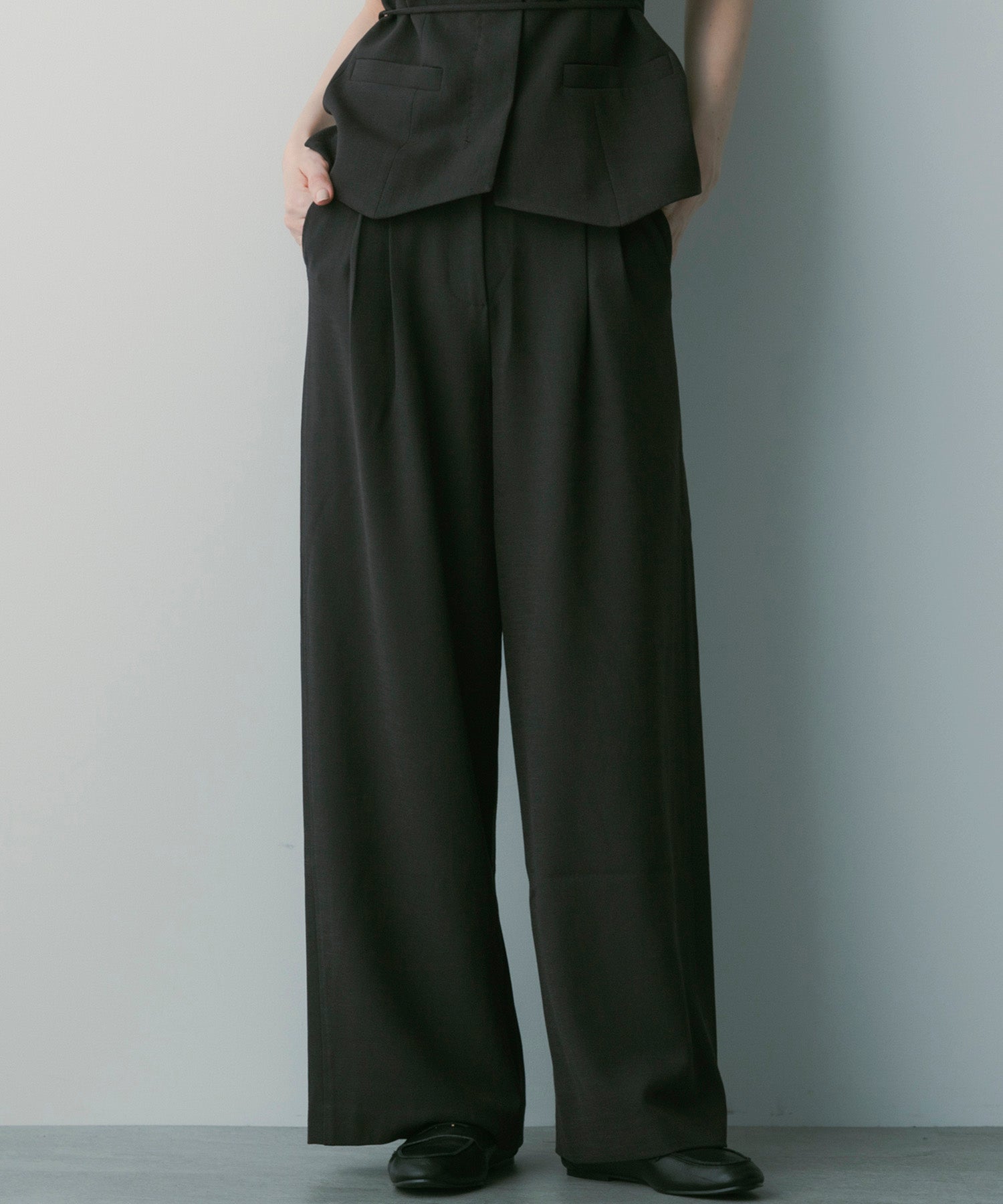 【3月中旬お届け予約商品】ハイウエスト ワイドスラックス