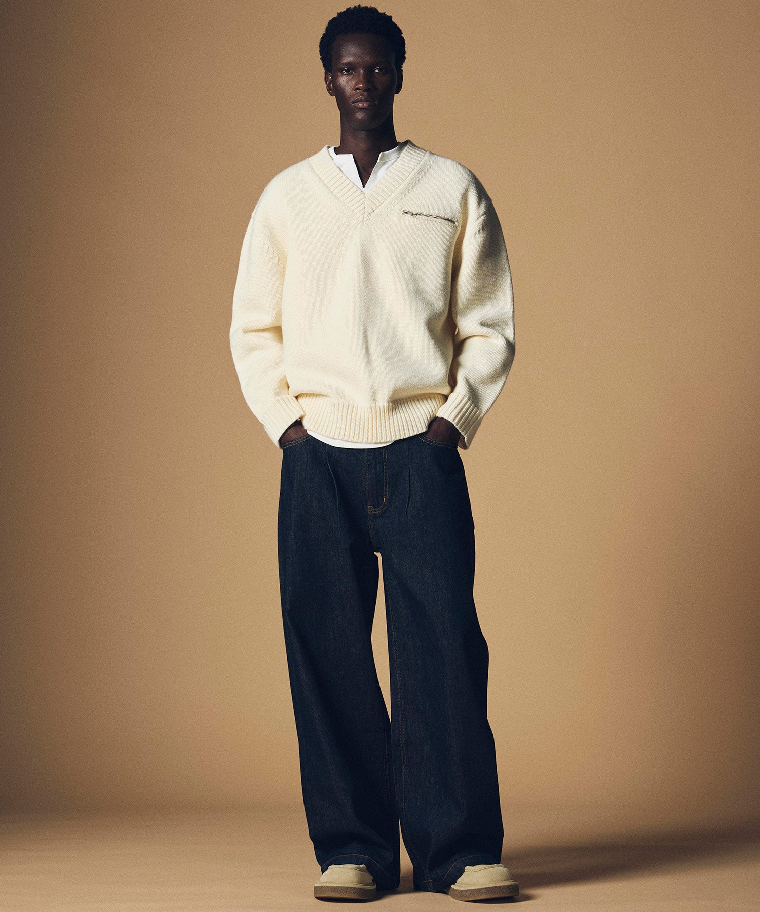 ハイウエスト デニムワイドパンツ