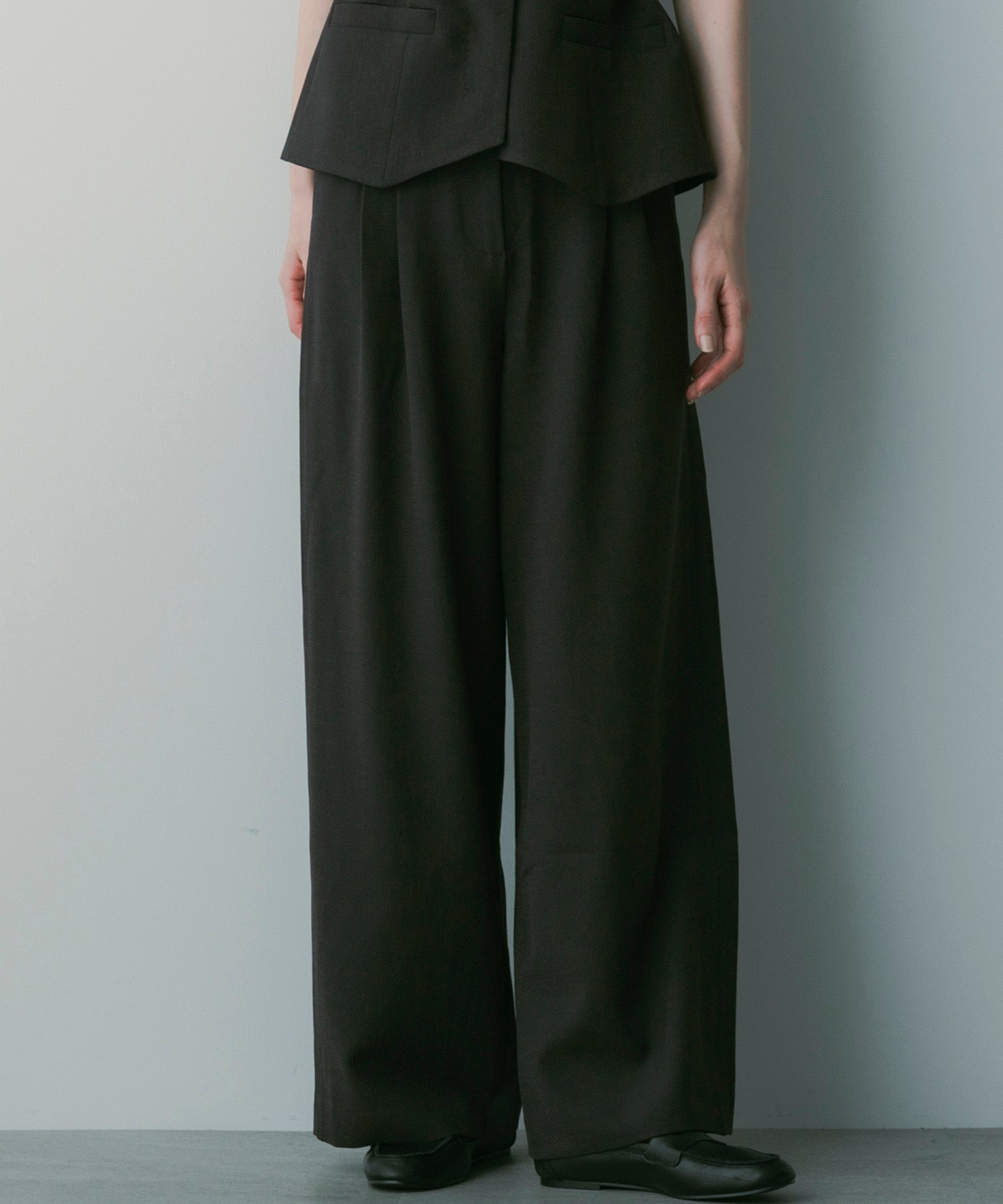 【3月中旬お届け予約商品】ハイウエスト ワイドスラックス