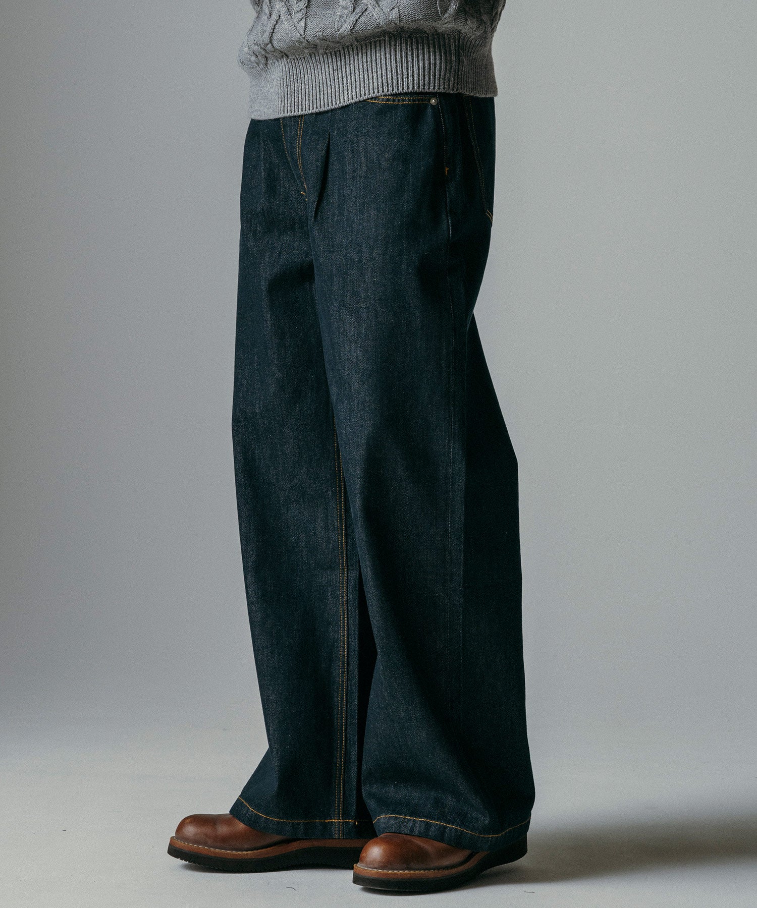 ハイウエスト デニムワイドパンツ