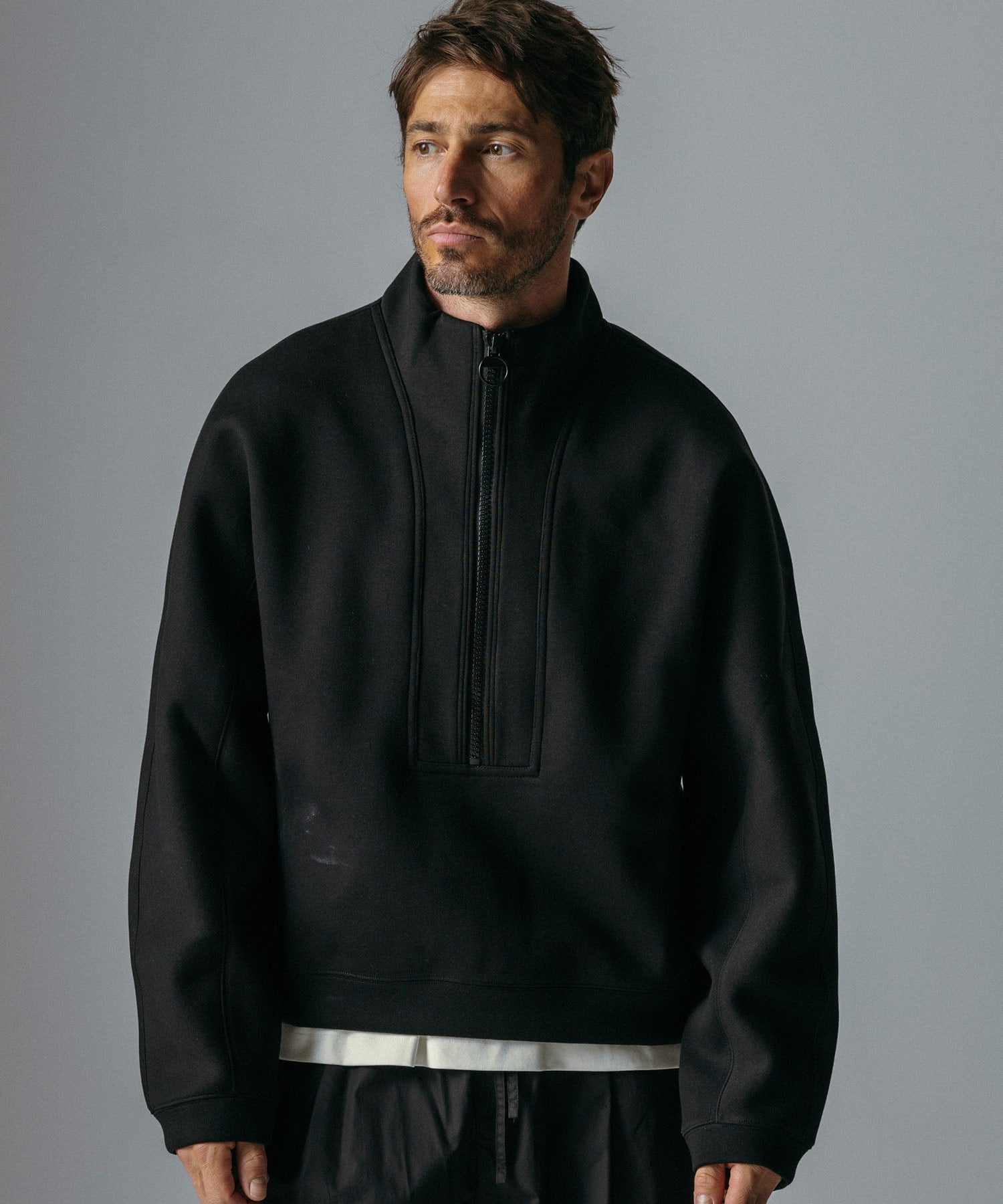 ハーフジップ モックネックプルオーバー