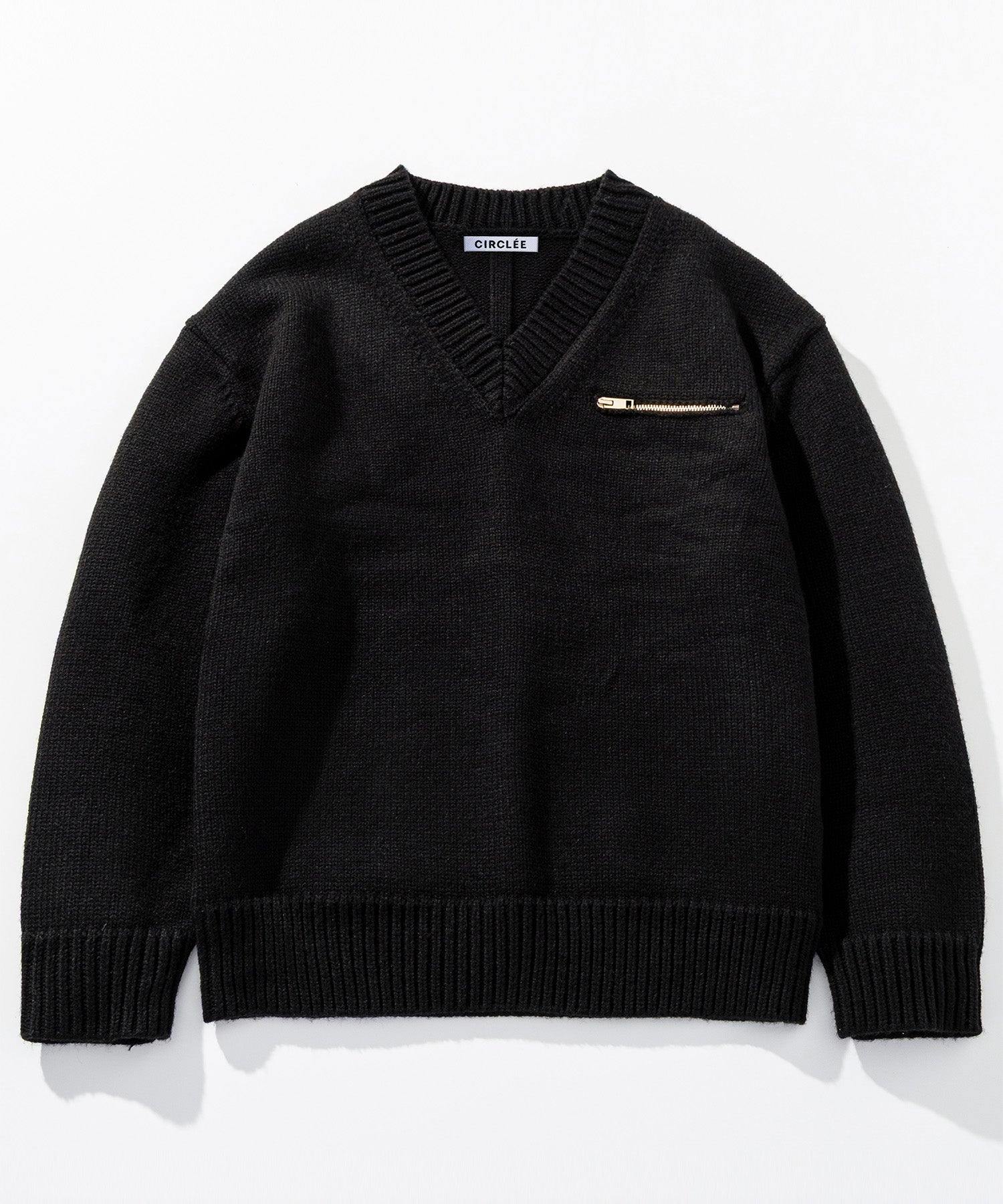 【12月上旬お届け予約商品】畦編み Vネック ジップアップニットプルオーバー