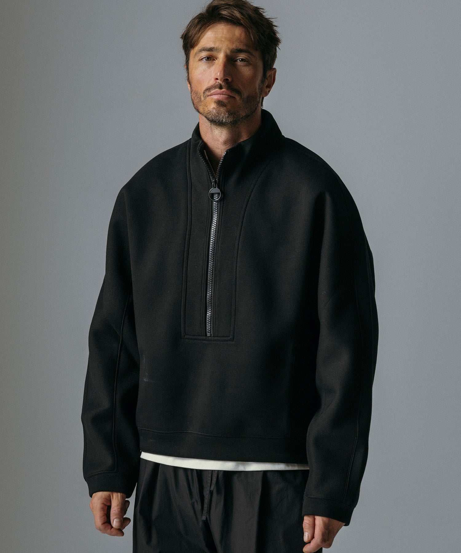 ハーフジップ モックネックプルオーバー