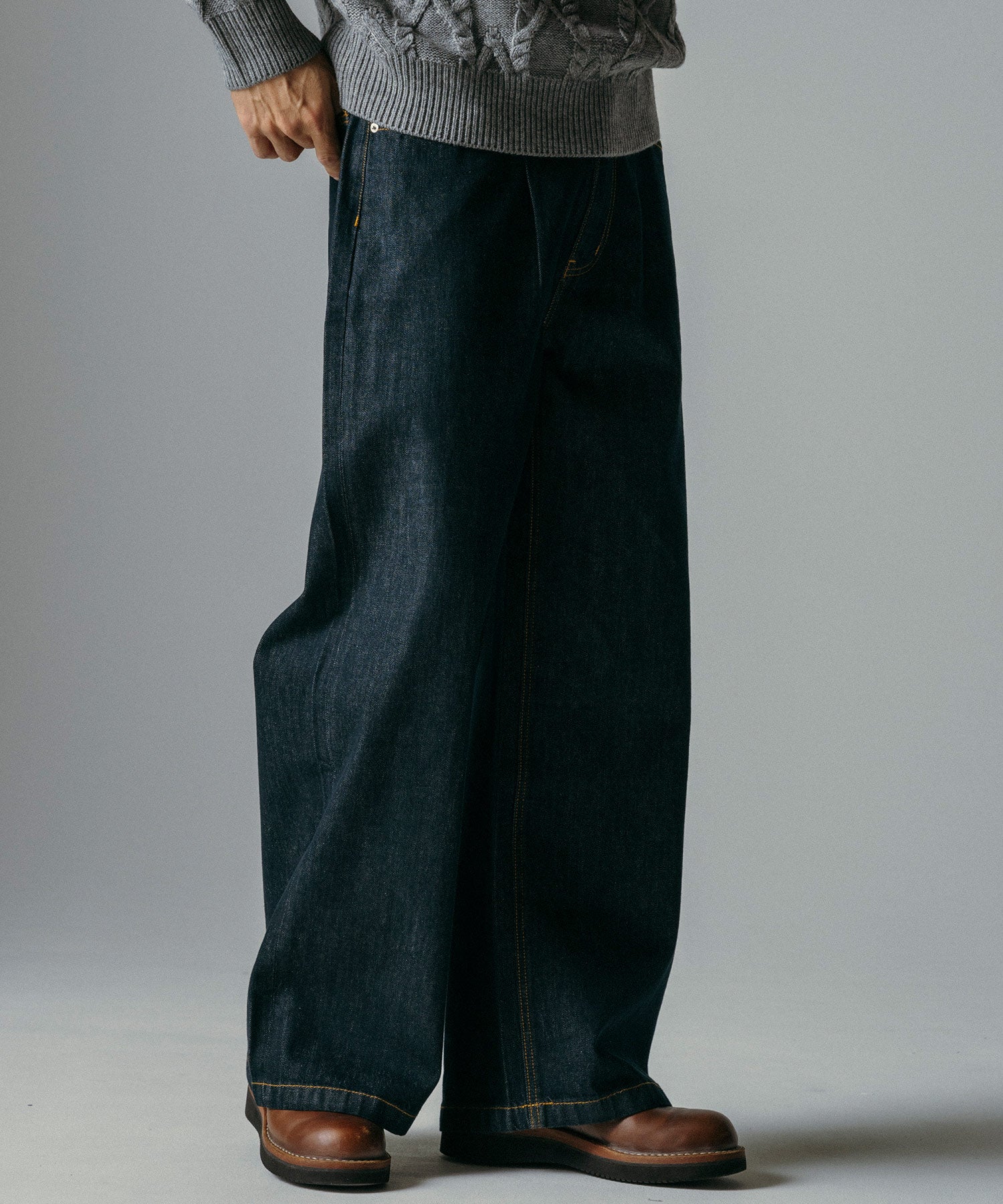 ハイウエスト デニムワイドパンツ