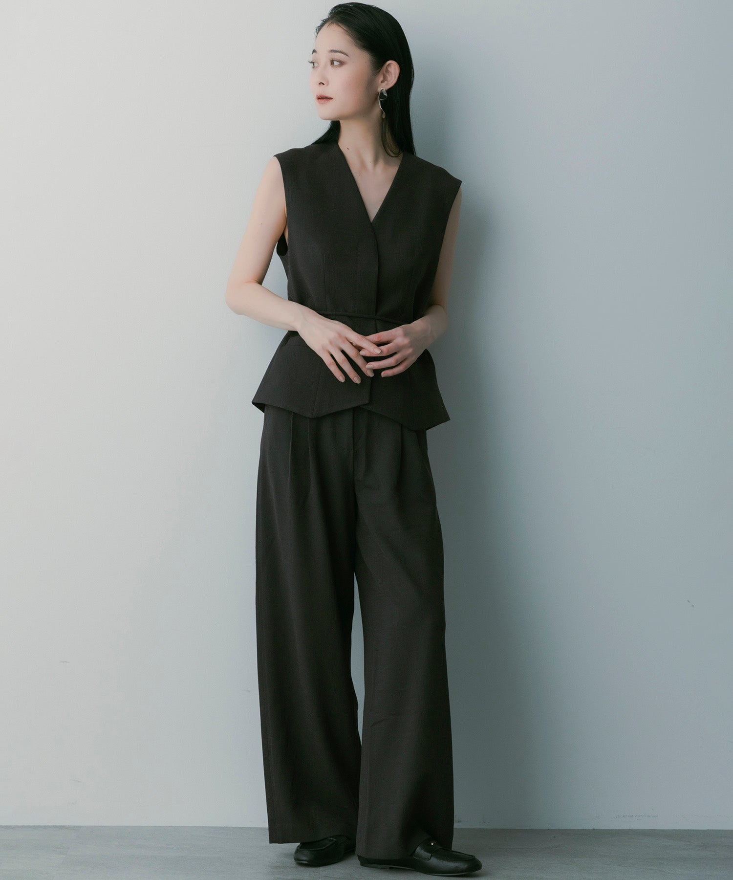 【3月中旬お届け予約商品】ハイウエスト ワイドスラックス