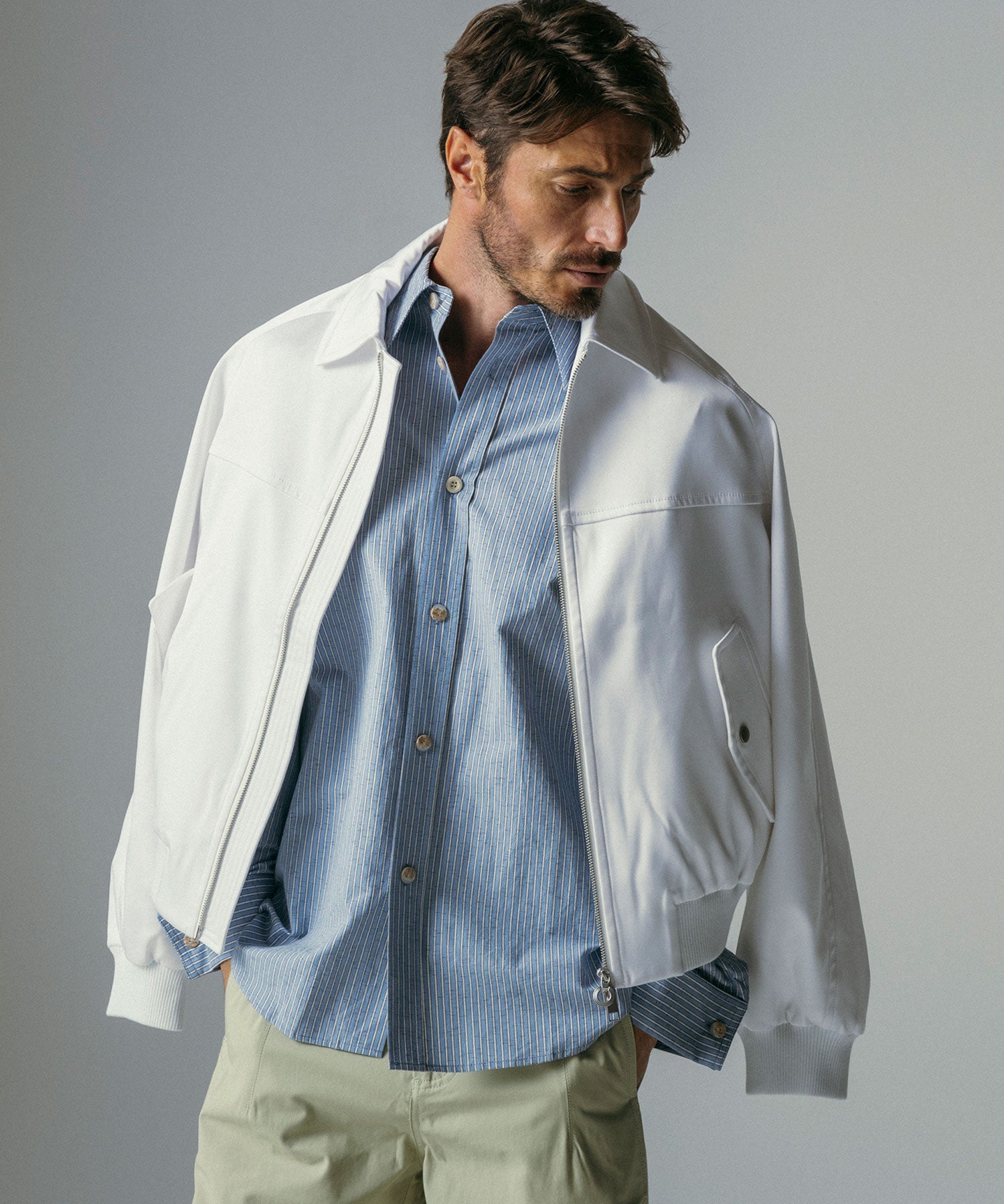 リネンブレンド ストライプシャツ