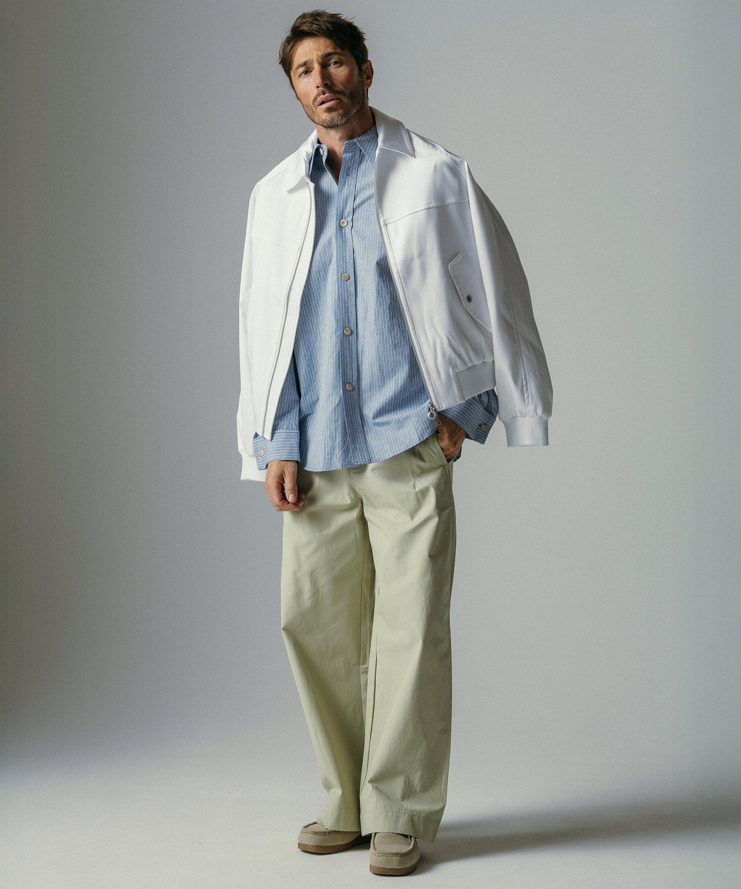 リネンブレンド ストライプシャツ