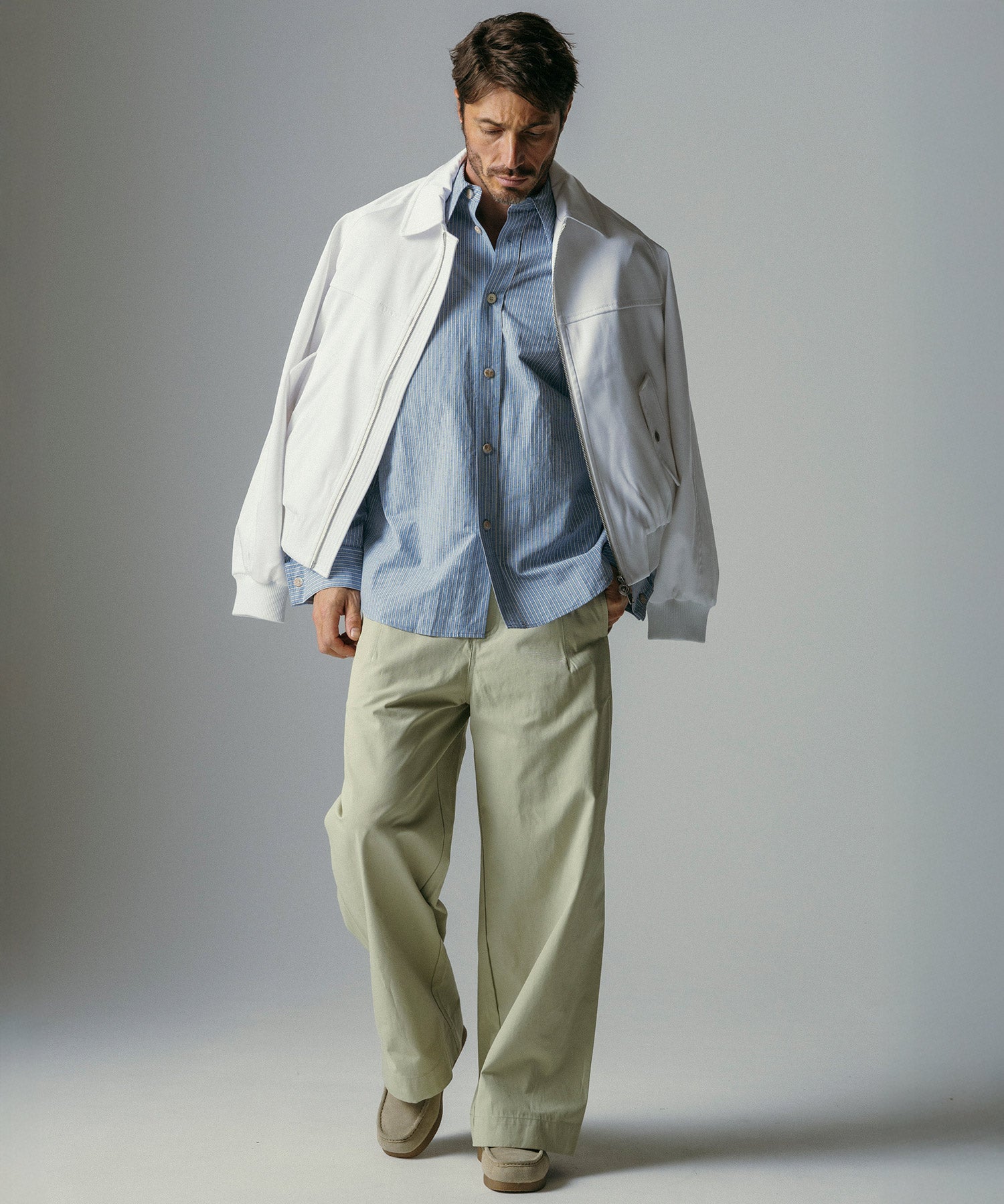 リネンブレンド ストライプシャツ