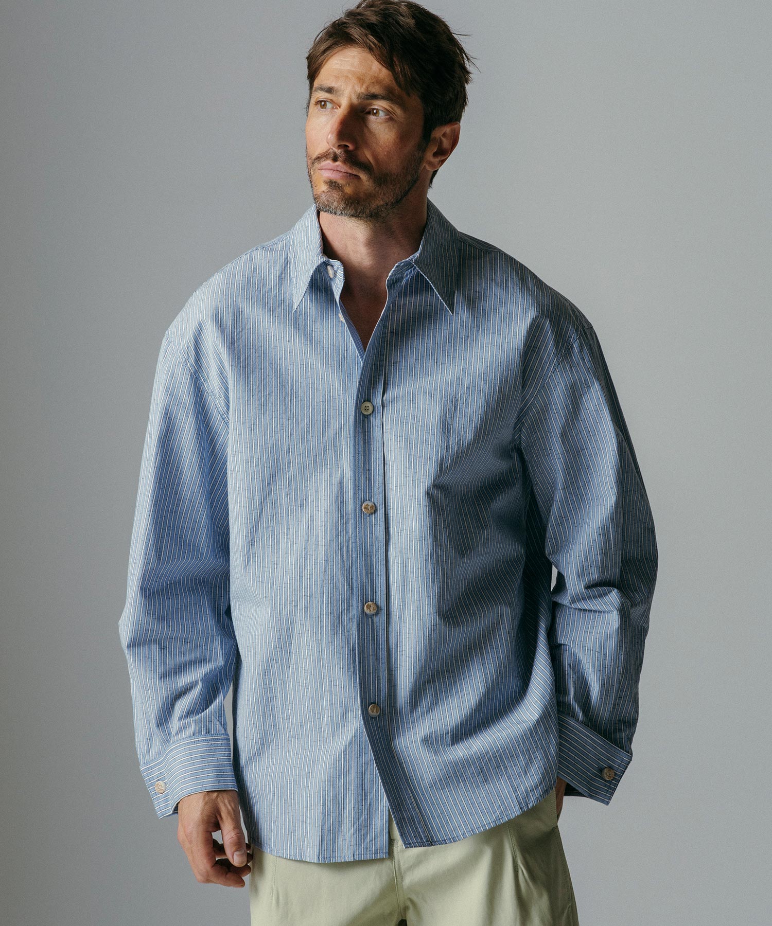 リネンブレンド ストライプシャツ