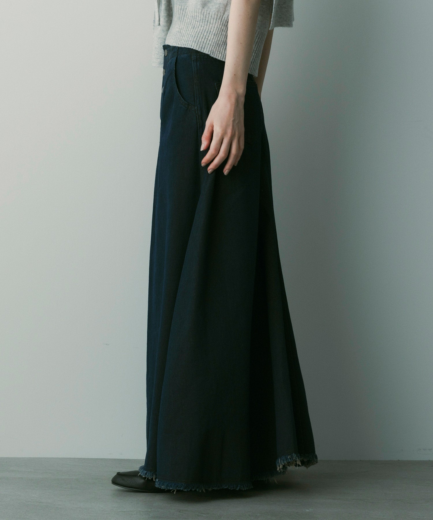 【12月上旬お届け予約商品】ヴィンテージライク フレアデニムスカート