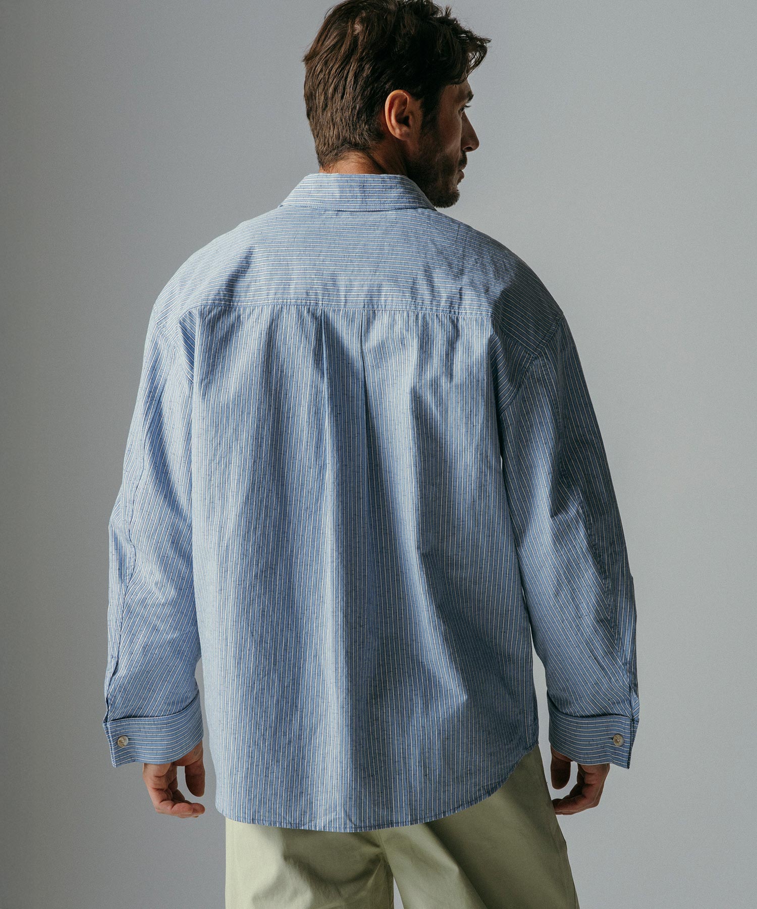 リネンブレンド ストライプシャツ